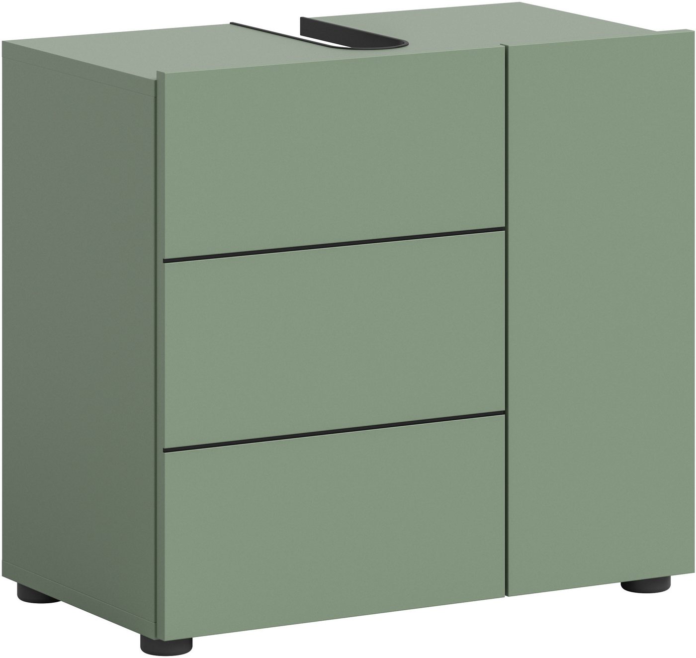 welltime Waschbeckenunterschrank BIEL, Breite: 60 cm, 2 Türen, 2 Fächer, Siphonausschnitt (1-St) Waschbeckenunterschrank, Unterschrank, WBU, Badezimmer, Bad