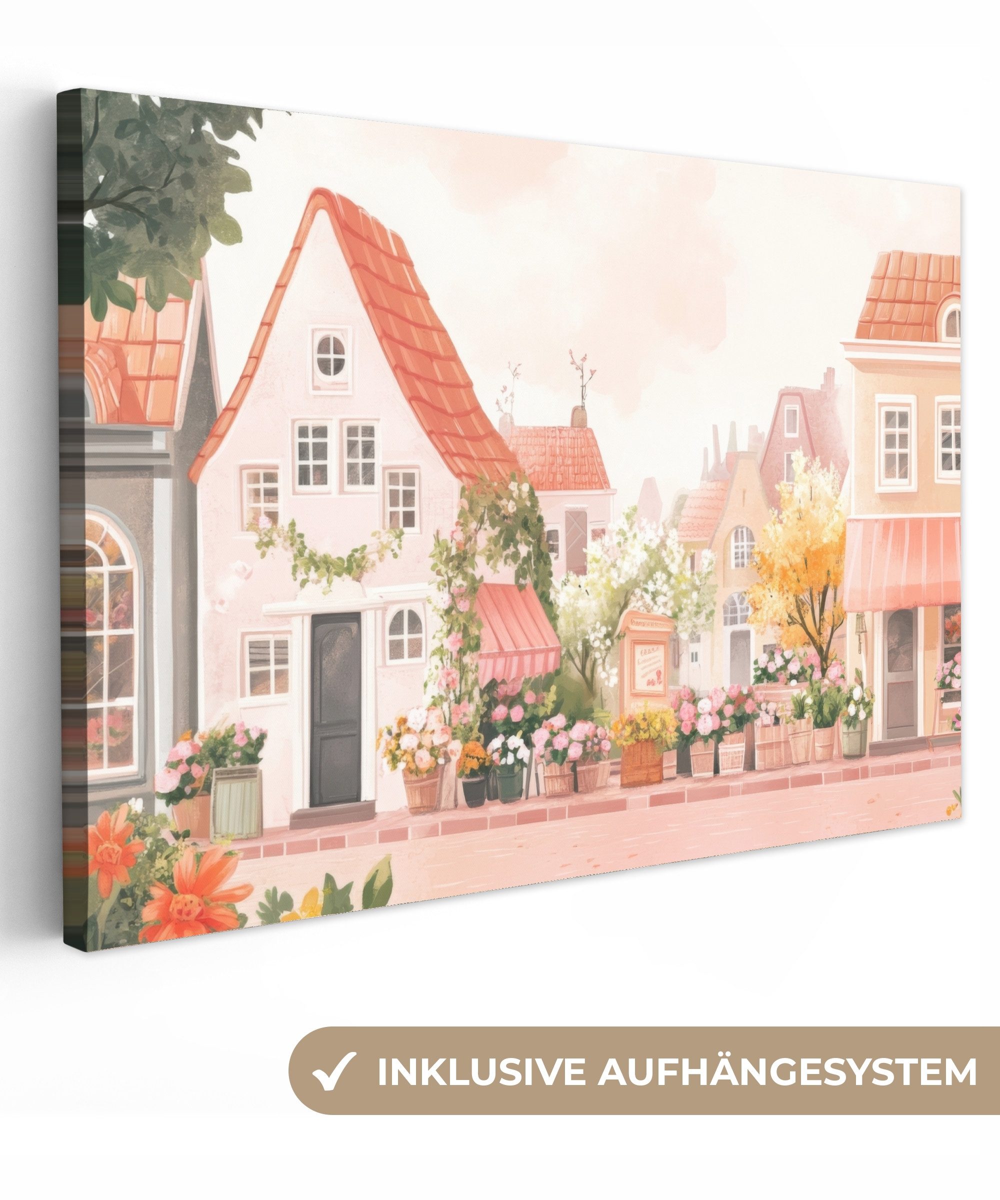 OneMillionCanvasses® Leinwandbild Blumen - Häuser - Dorf, Fotodruck (1 St), günstig online kaufen