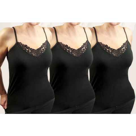 Toker Collection® Unterhemd Damen Unterhemd schwarz Spaghetti Träger 3 Stück (3er Set, 3 Stück = 1 Preis) aus reiner Baumwolle, 3 Stück ein Preis