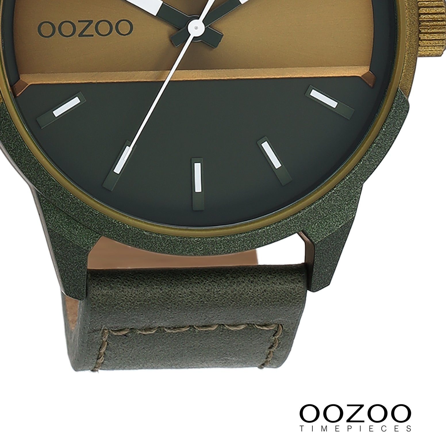 OOZOO Quarzuhr Oozoo Herren Armbanduhr Timepieces Analog, (Analoguhr), Herrenuhr rund, extra groß (ca. 48mm) Lederarmband, Fashion-Style