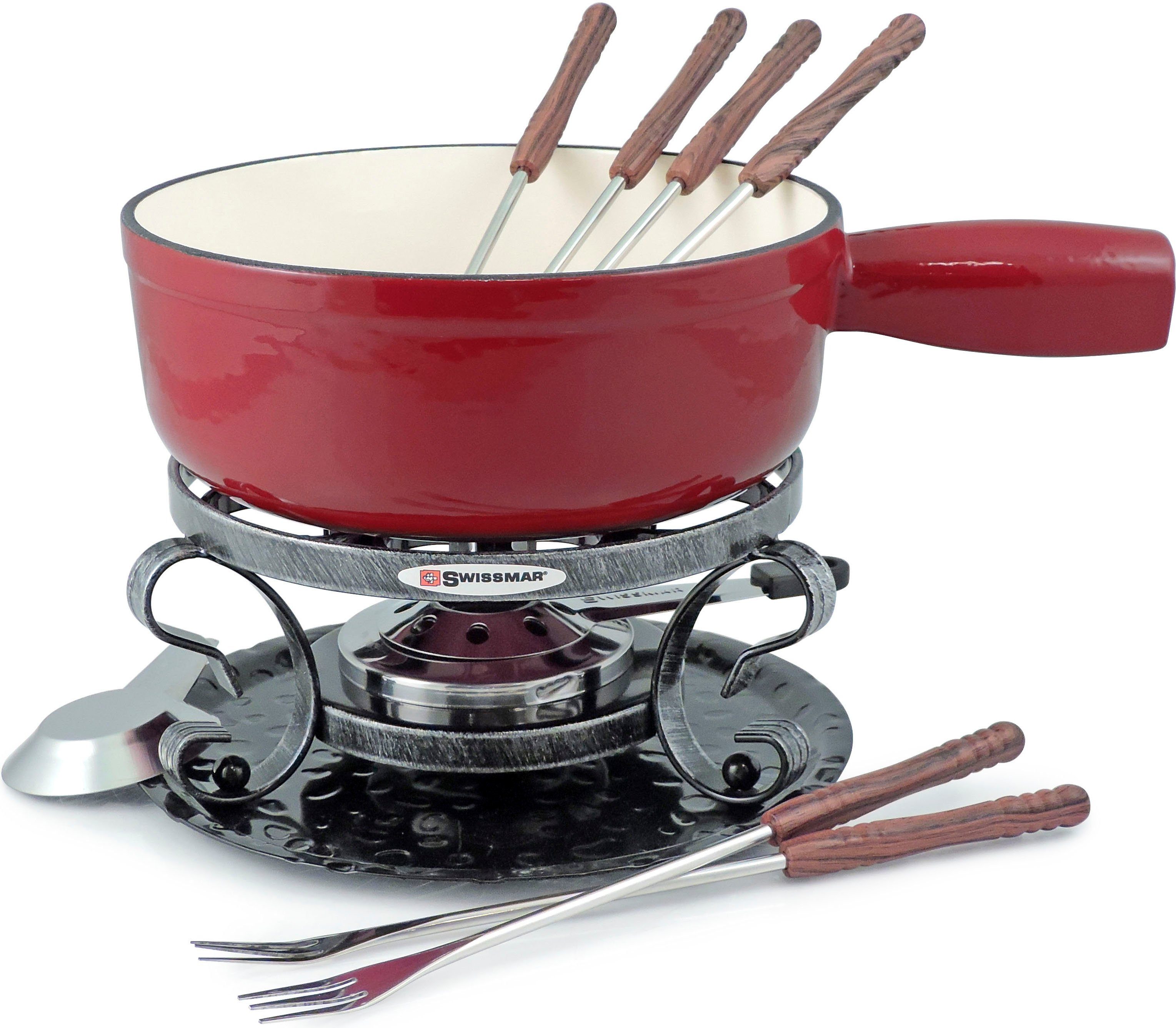 SWISSMAR Fondue Lugano, 2 l, Gusseisen, 9-teilig, inkl. 6 Fonduegabeln