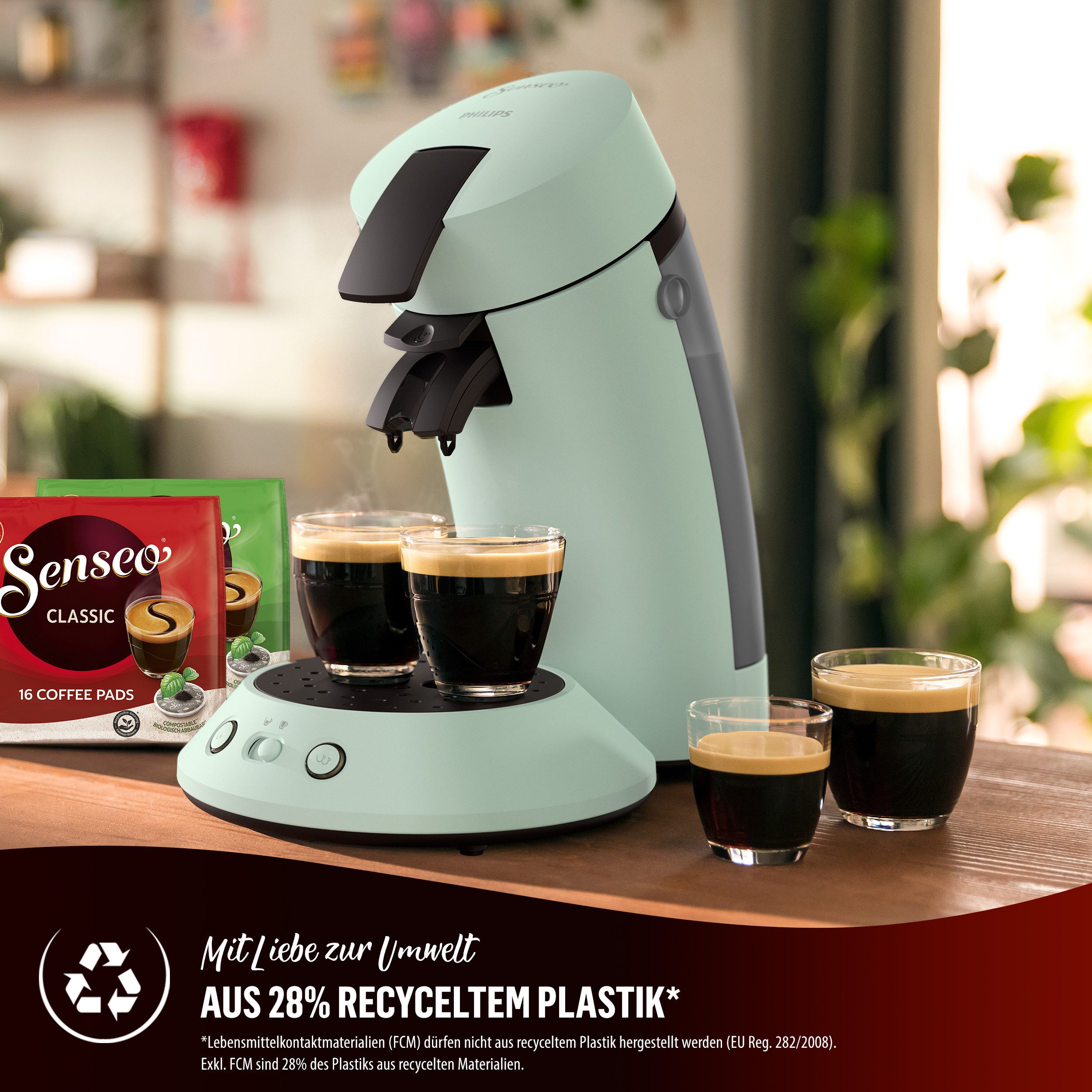 Philips Senseo Kaffeepadmaschine Original Plus CSA210/20, mit zwei Kaffee-Einstellungen, aus 28% rec. Plastik