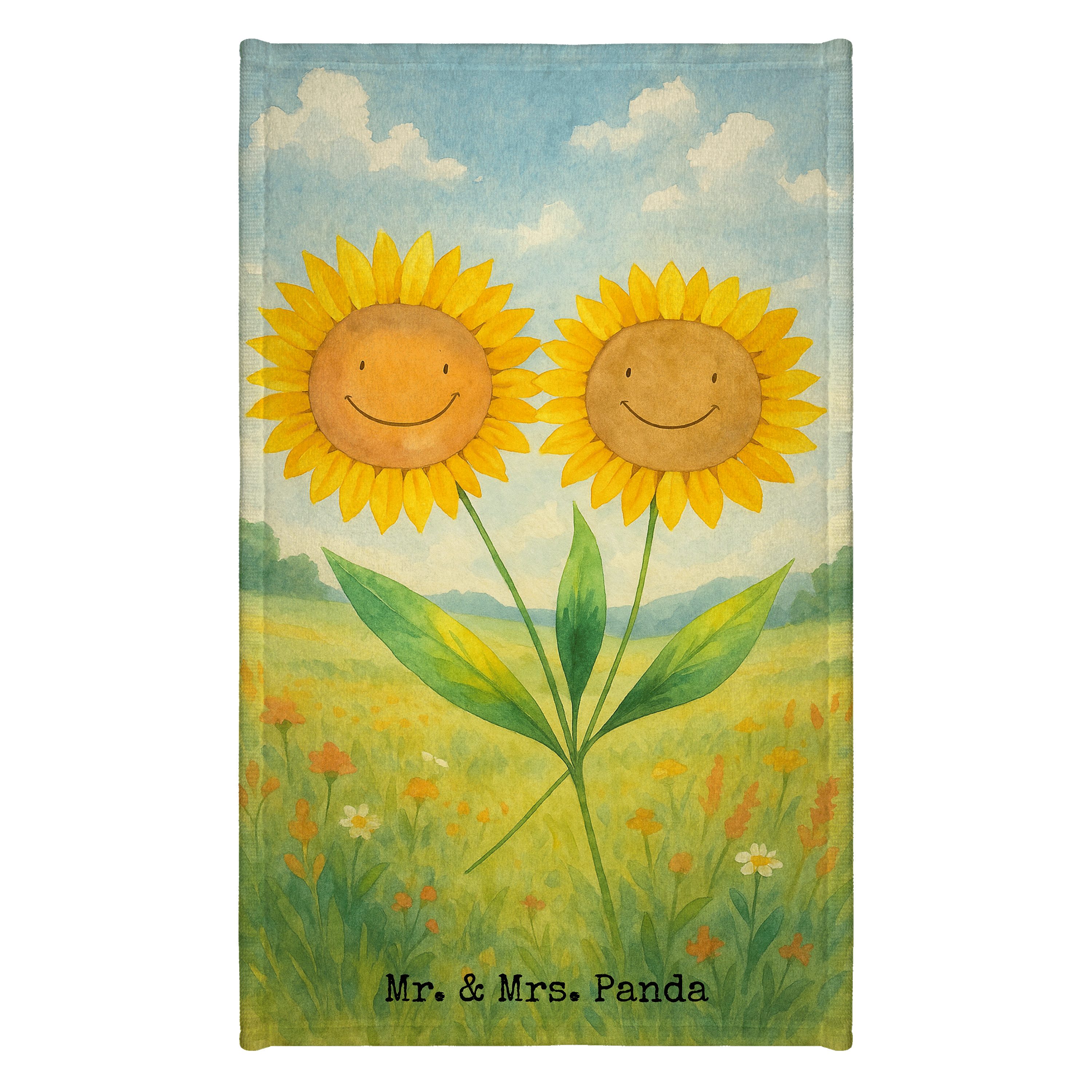 Mr. & Mrs. Panda Handtuch Blume Sonnenblume Design, Handtuch, Weiß, Sonnenblumen, badezimmer ha, Kunstfaser (Packung), handtuch gäste wc Gästehandtuch 30x50 Mini-Handtuch