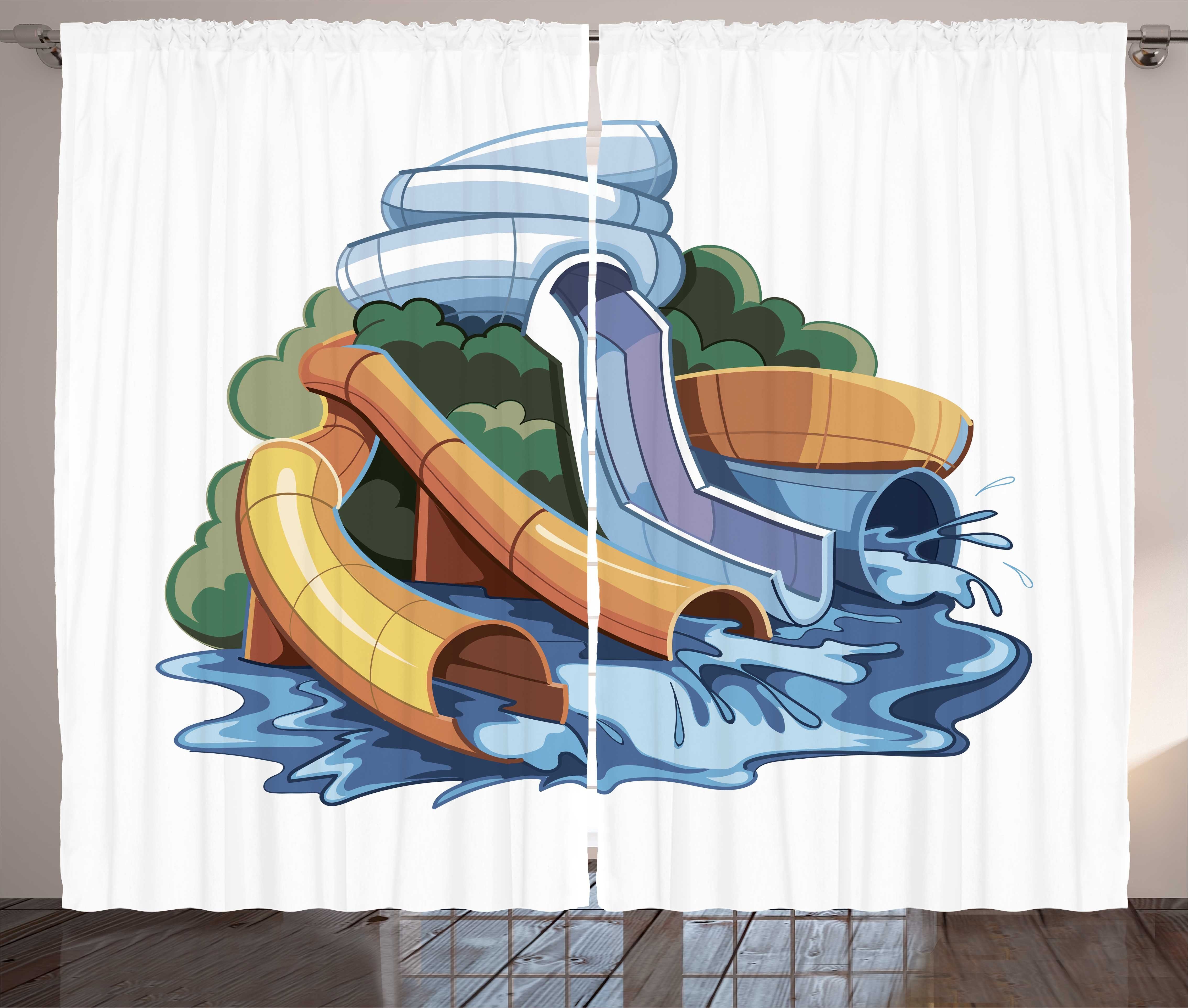 Gardine Schlafzimmer Kräuselband Vorhang mit Schlaufen und Haken, Abakuhaus, Pool-Party Aqua Park Wasserrutschen
