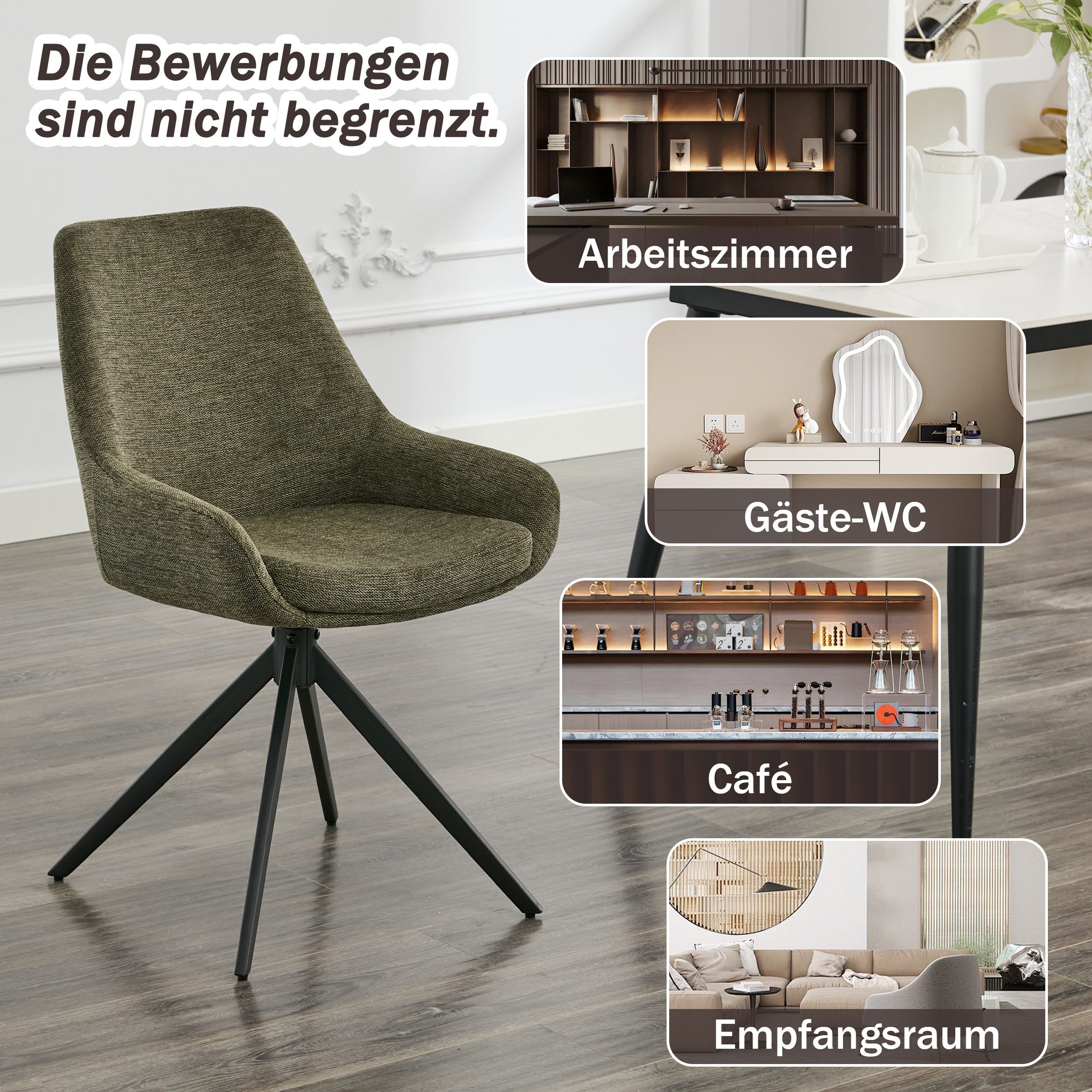 AISALL Polsterstuhl moderner Restaurantstuhl, Küchenstuhl ohne Armlehnen, drehbar (2 St), Esszimmerstuhl, ergonomischer Komfort & Vielseitig Einsetzbar