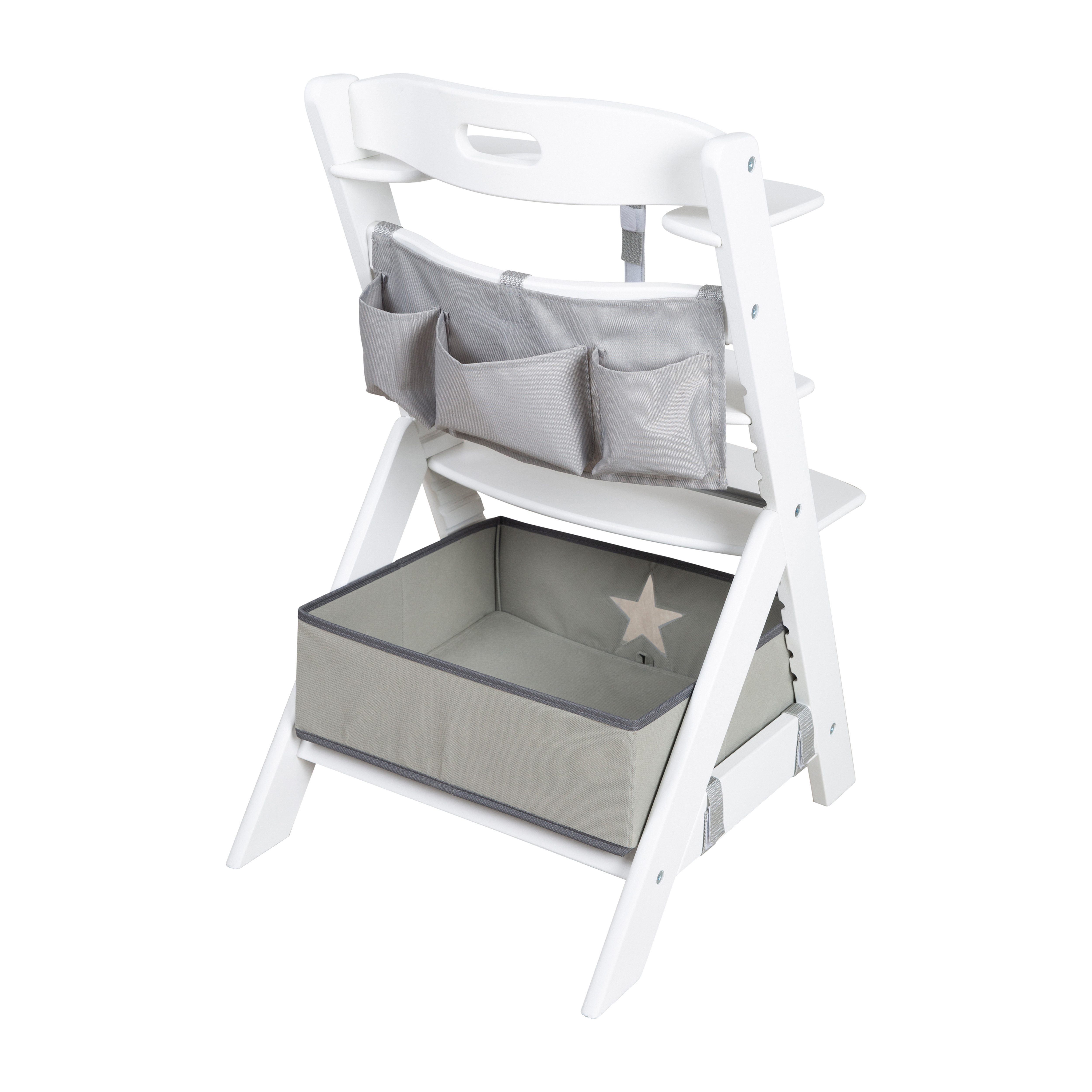 roba® Hochstuhl Liv Up - mitwachsender Treppenhochstuhl - bis 70kg belastbar (Set mit Hochstuhl Organizer), höhenverstellbar & nachhaltig - aus FSC-zertifiziertem Holz - Weiß