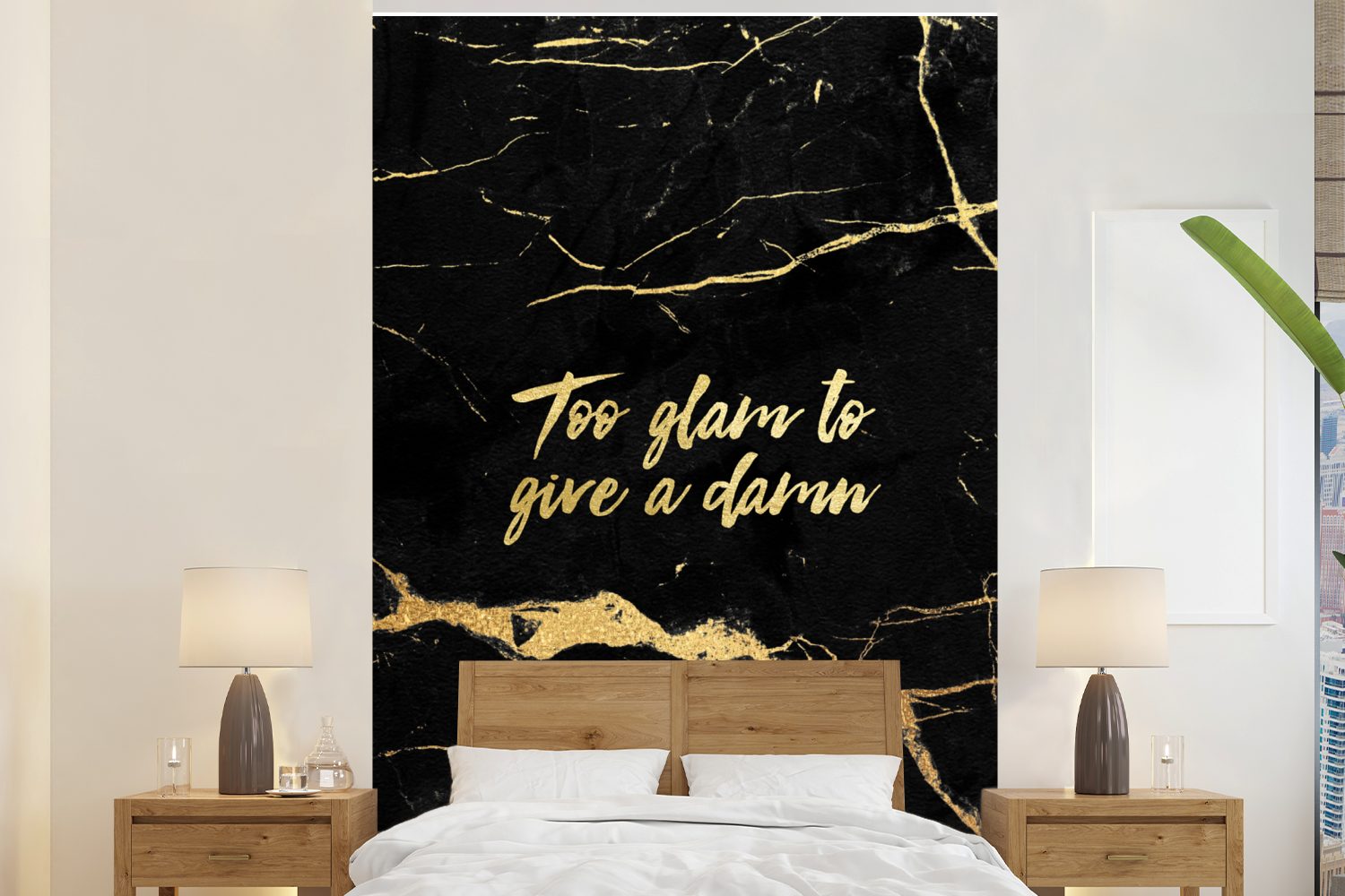 MuchoWow Fototapete Zitate - Gold - Schwarz - Marmor, Matt, bedruckt, (3 St), Montagefertig Vinyl Tapete für Wohnzimmer, Wandtapete