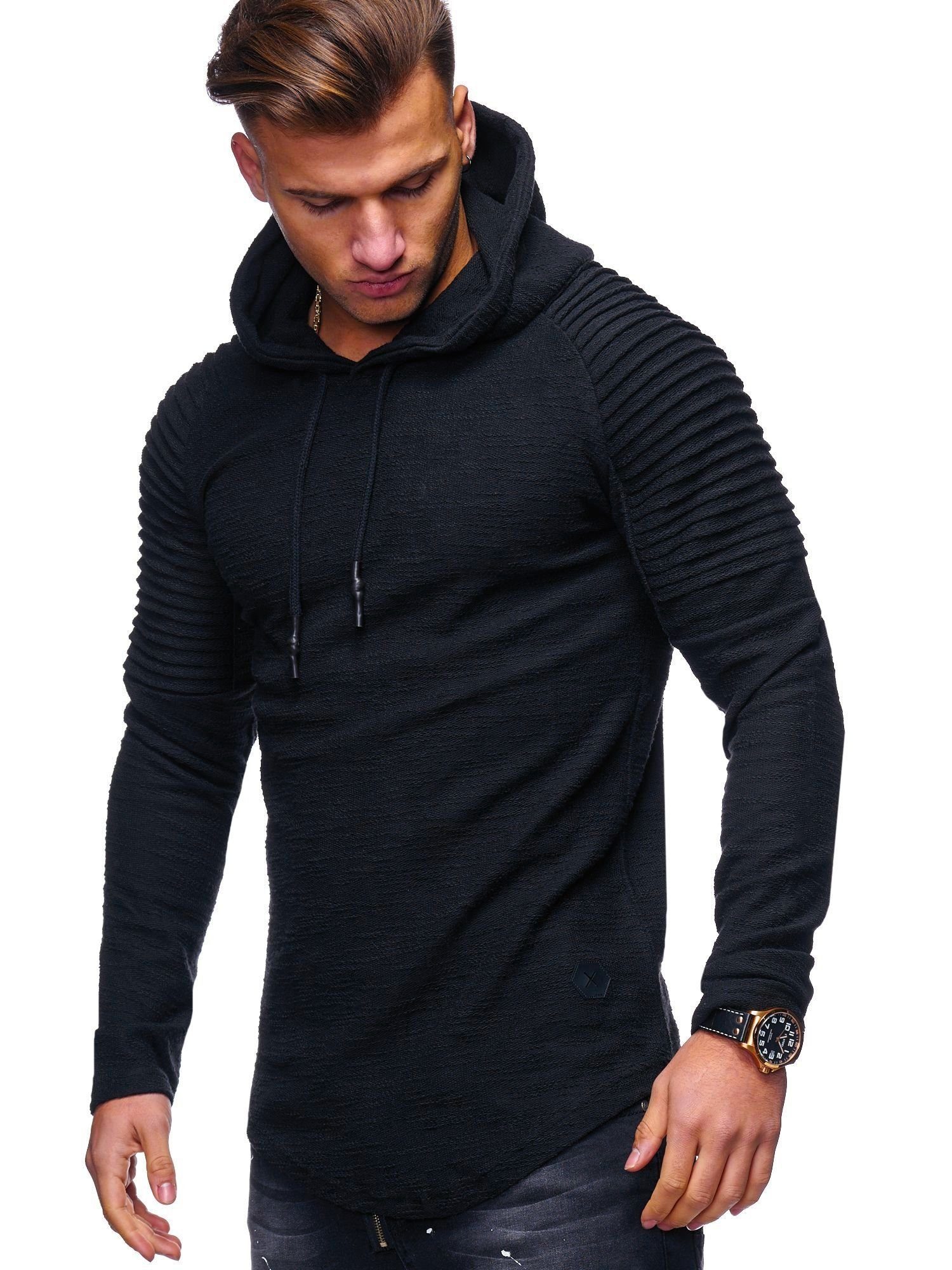 behype Kapuzensweatshirt B-LEON mit cooler Biker-Steppung