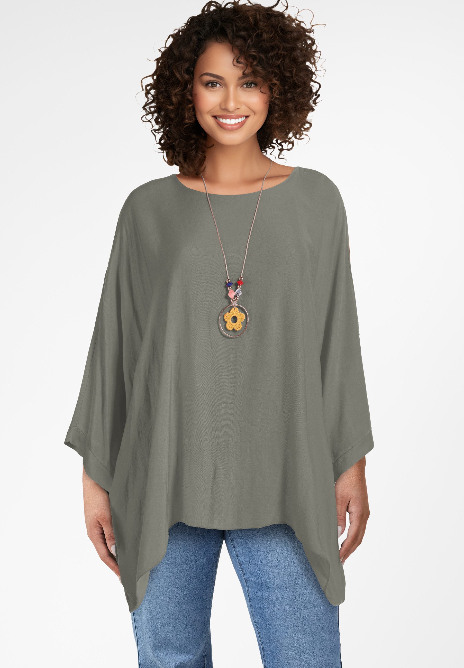 Tunika Blusentunika oversized mit Fledermausärmel