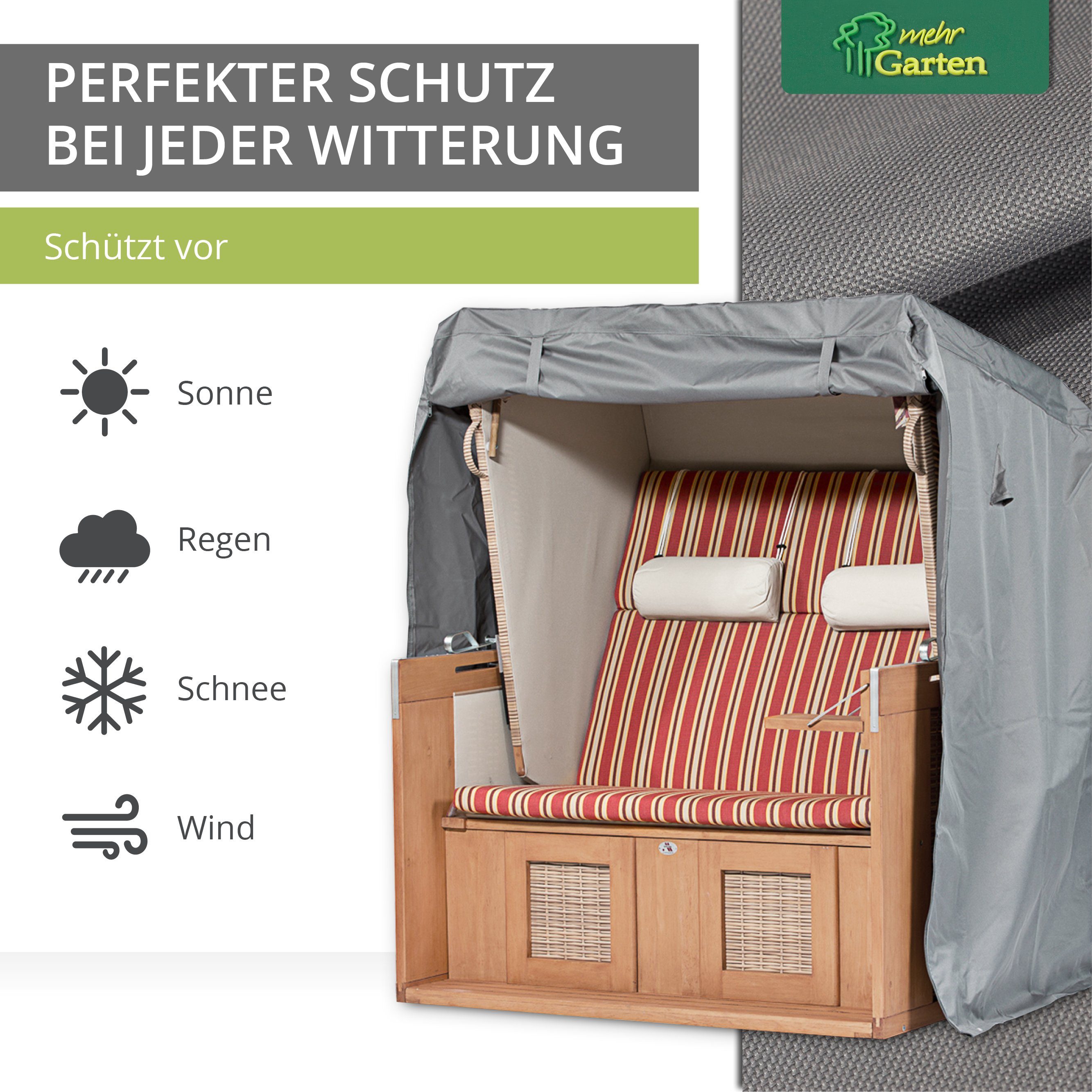 mehr Garten Gartenmöbel-Schutzhülle Premium, Premium Strandkorb-Schutzhülle: 125(B)x100(T)x165/140(H) cm I Abdeckha – Bild 5 von 5