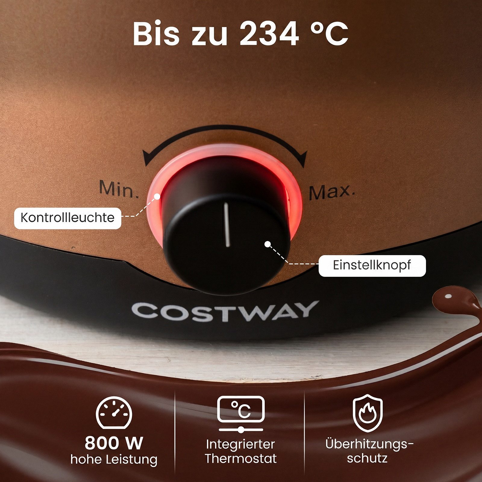 COSTWAY Elektro-Fondue, 2L Fondueset 800W aus Edelstahl, mit 6 Fonduegabeln