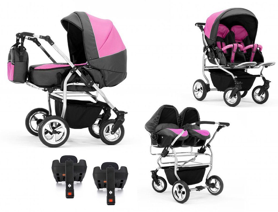 BabyMerc Zwillings-Kombikinderwagen Duo 5 in 1 inkl. Sportsitze, Autositze und Isos in 20 Цвета(ов)