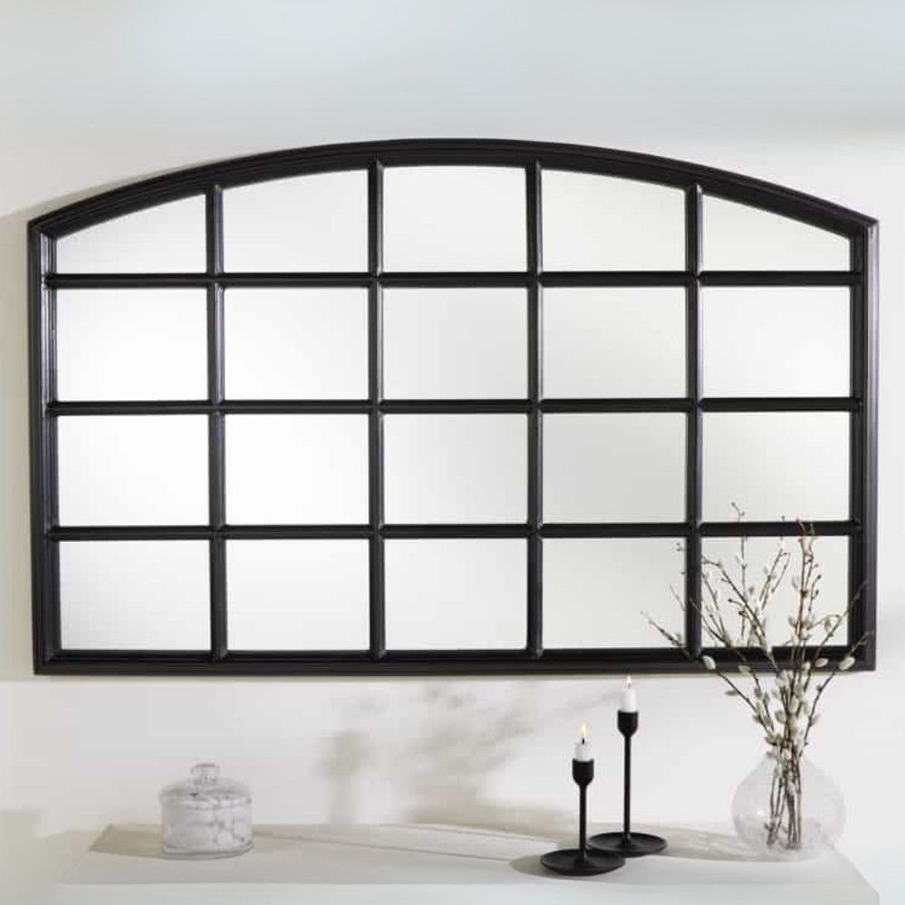 LebensWohnArt Wandspiegel Design Rundbogen-Fenster-Spiegel 120cm schwarz Sp günstig online kaufen