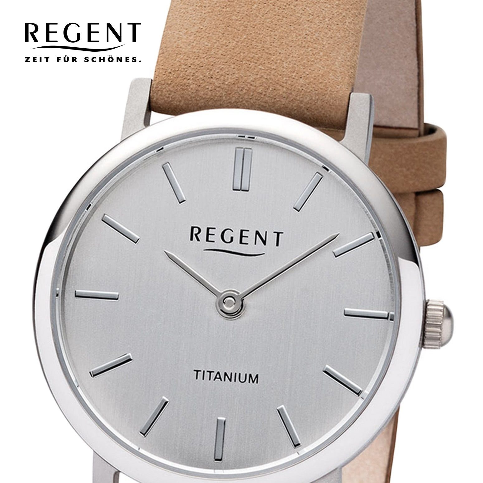 Regent Quarzuhr Regent Damen Uhr F-1223 Leder Quarz, (Analoguhr), Damen Armbanduhr rund, klein (ca. 27mm), Lederarmband