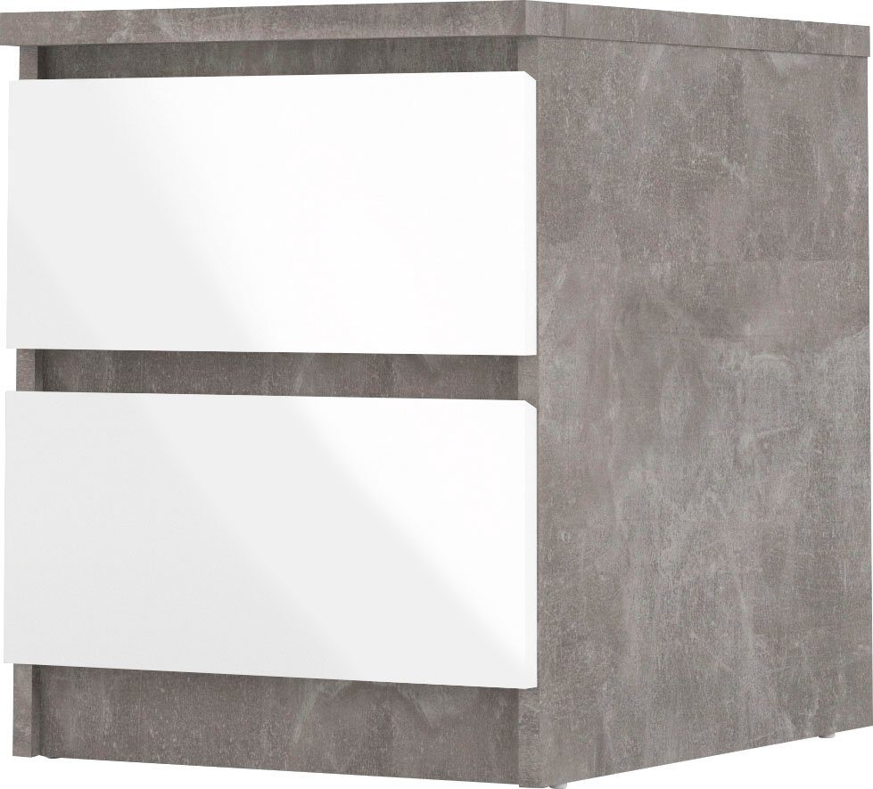 Home affaire Nachttisch Naia, Schubladen Nachttisch weiß 2 hochglanz/betonfarben mit Eleganter