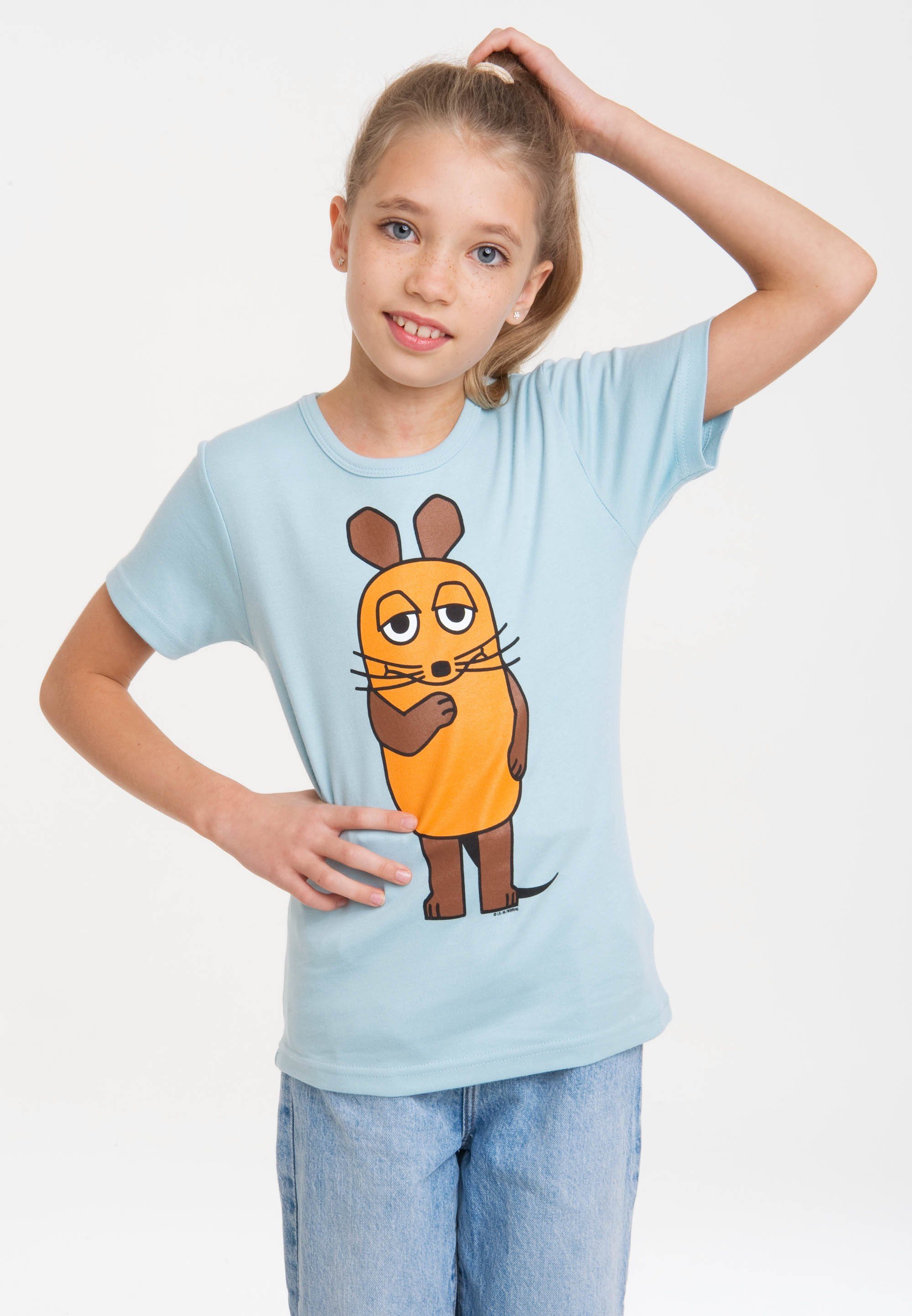 Die LOGOSHIRT hellblau Originaldesign mit Maus T-Shirt lizenziertem