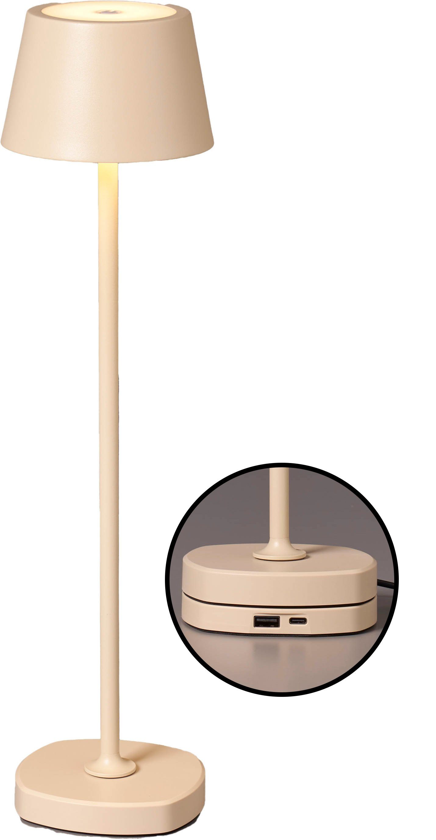 Tischlampe Akku 45cm beige mit Ladestation hoch Tischleuchte max. LED Northpoint warmweiße dimmbar