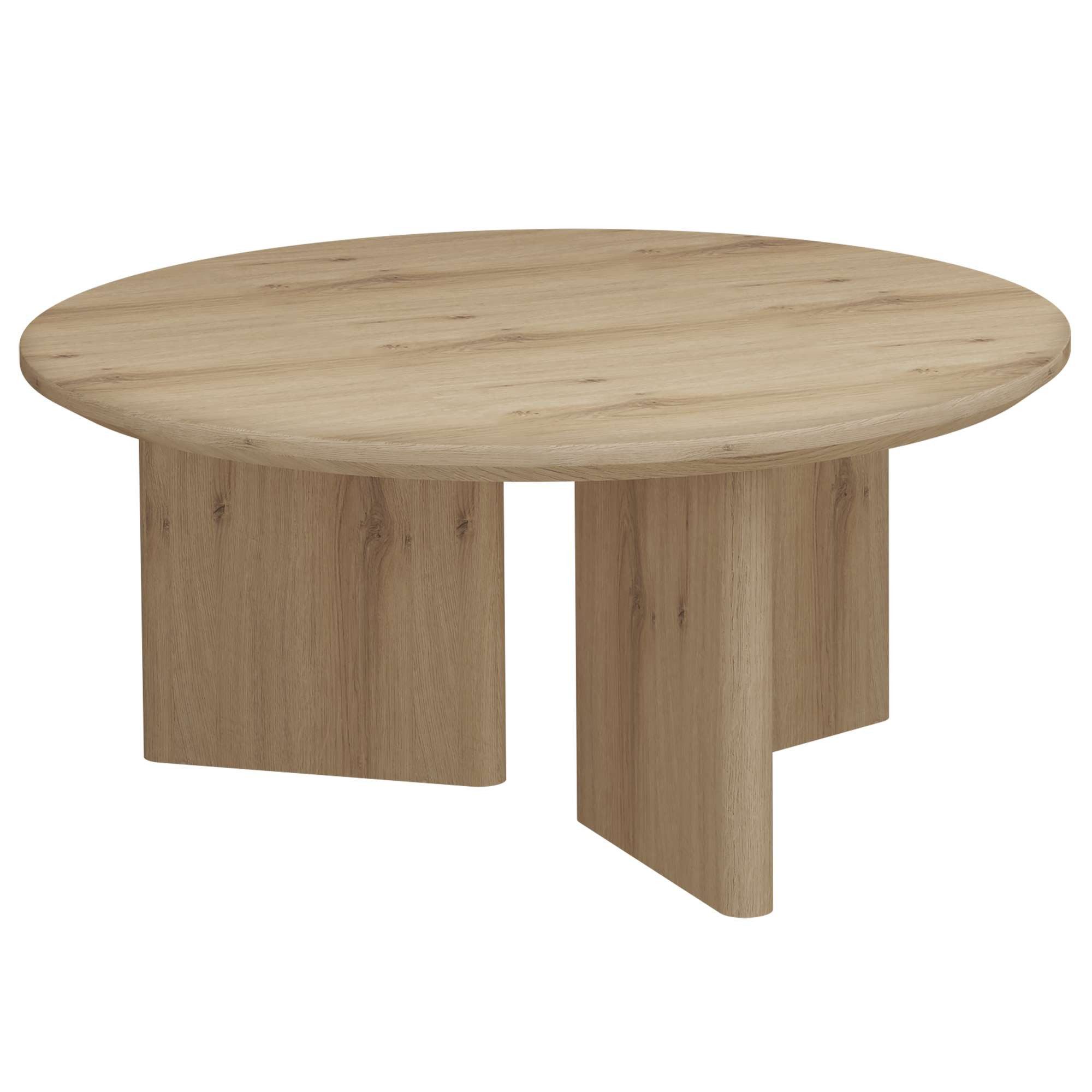 OTTO home Couchtisch Cassian (1-St), warme Eichenoptik, außergewöhnliches Kreuzgestell, Ø 80 cm