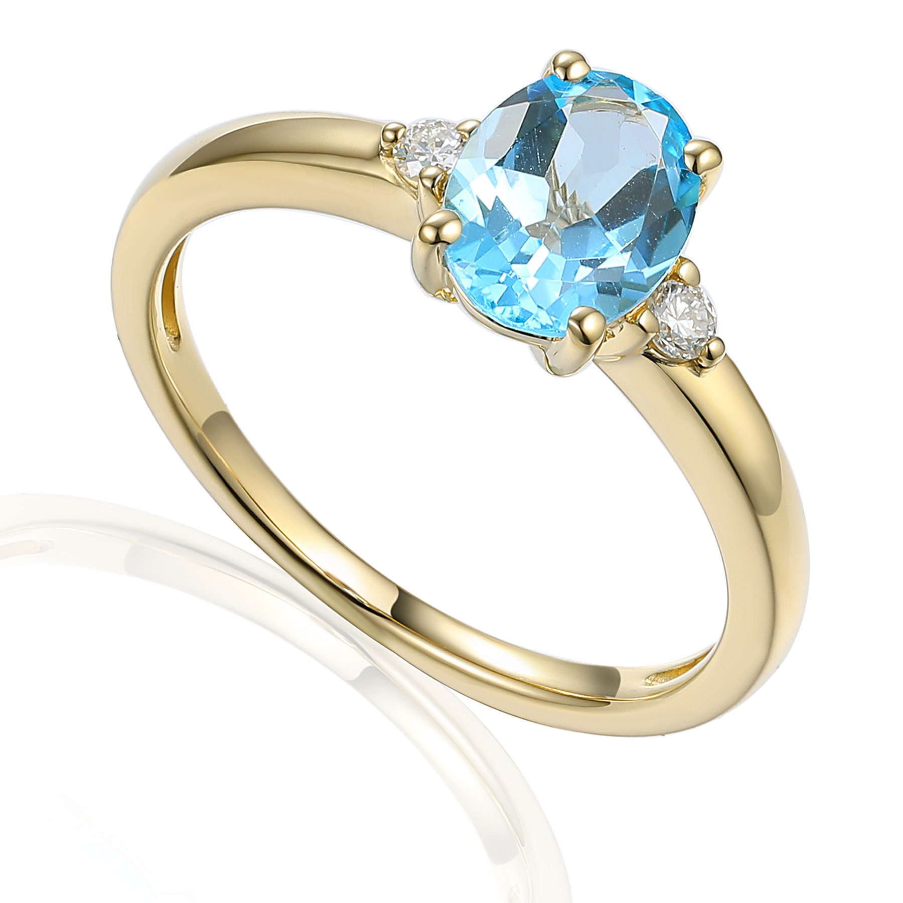 Solitärring 585 Gelbgold Damenring Blautopas Brillanten Gr. 54