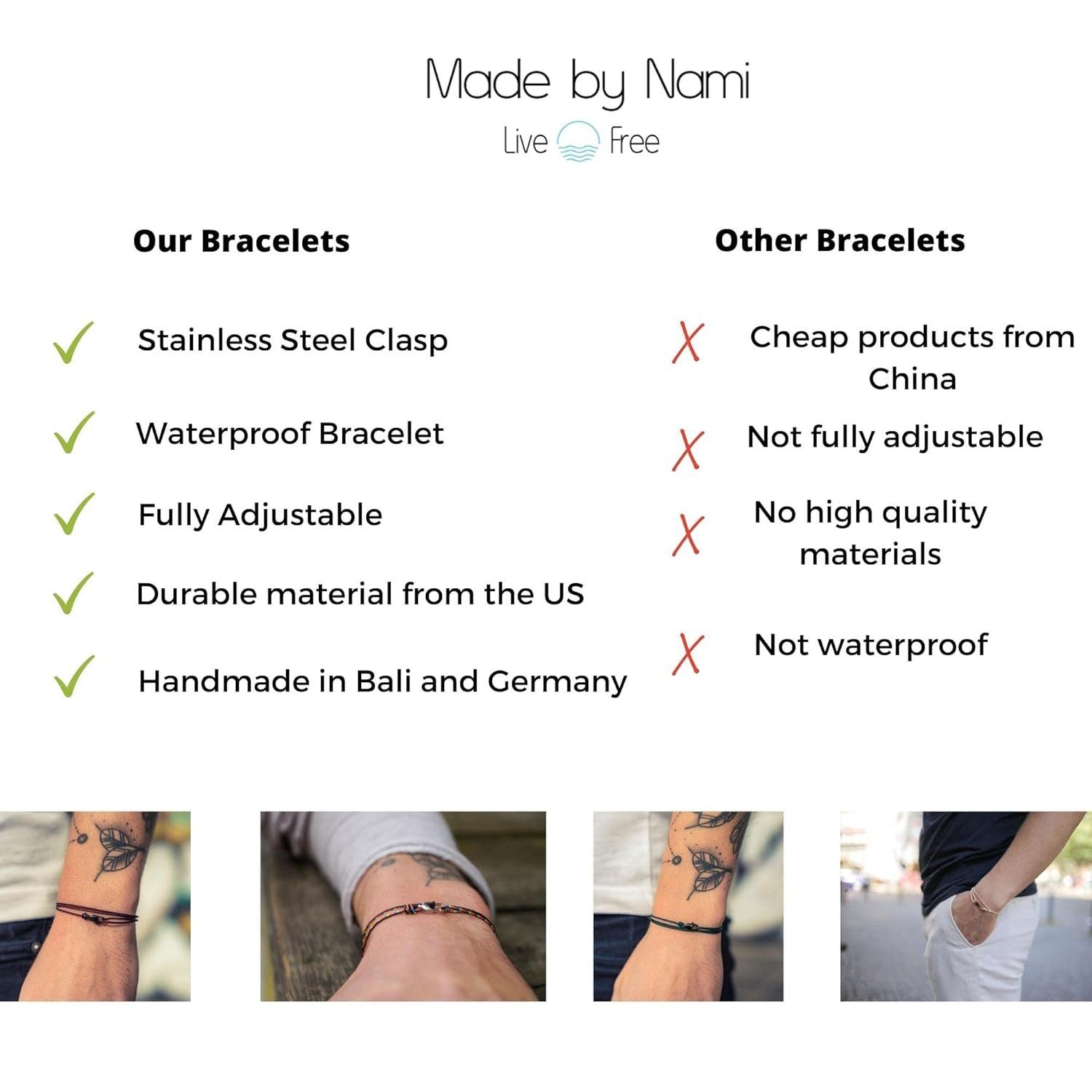 Made Gelb Maritimes Nami Schwarz Verstellbar mit Herren & Damen, Armband Wasserfest Wickelarmband Armband by Minimalistisches Karabinerhaken Armband
