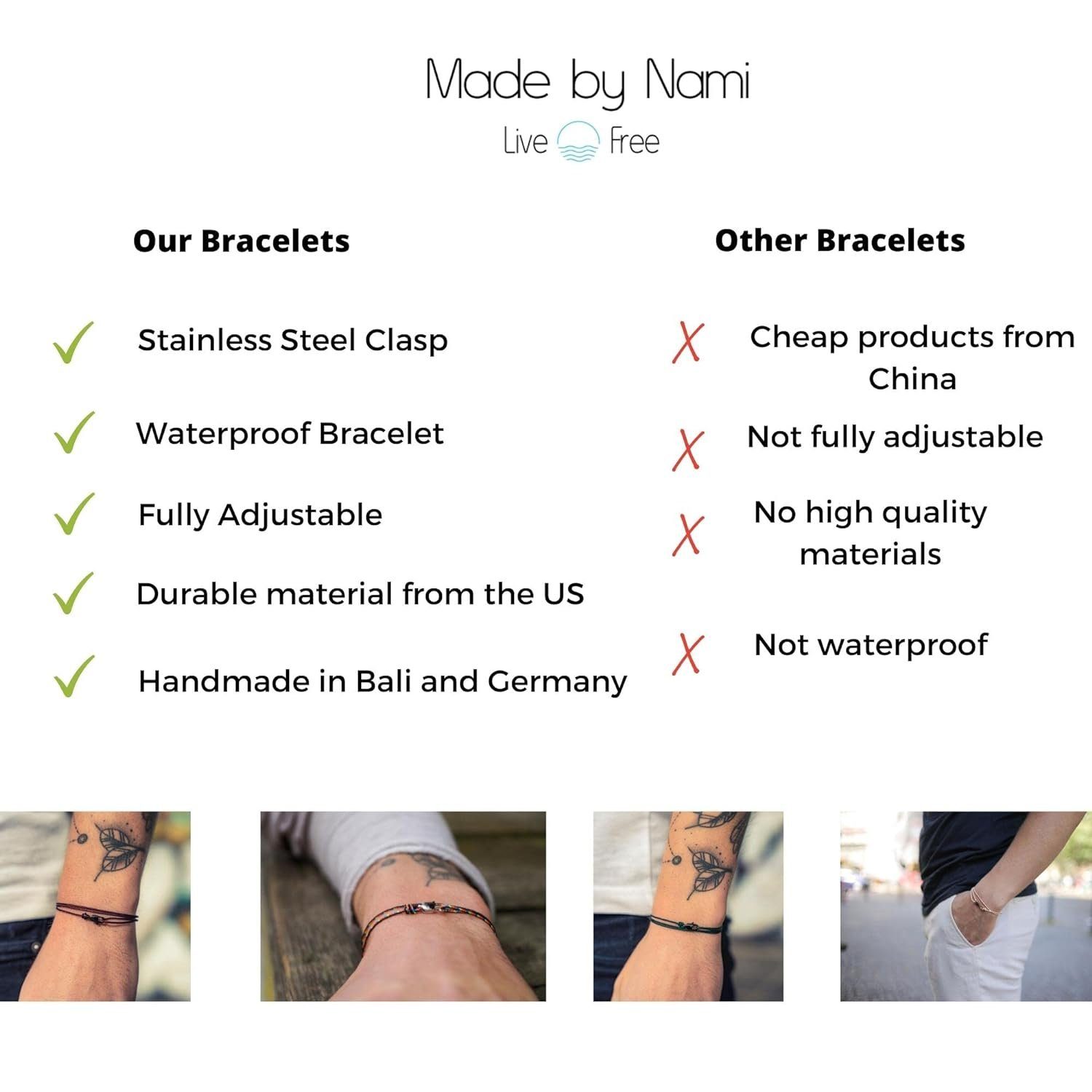 Made by Nami Wickelarmband Minimalistisches Armband mit Karabinerhaken Herren Armband Damen, Maritimes Armband Wasserfest & Verstellbar