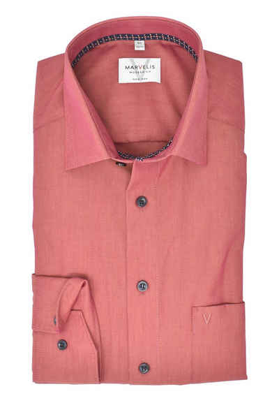 MARVELIS Businesshemd Businesshemd - Modern Fit - Langarm - Einfarbig - Rot