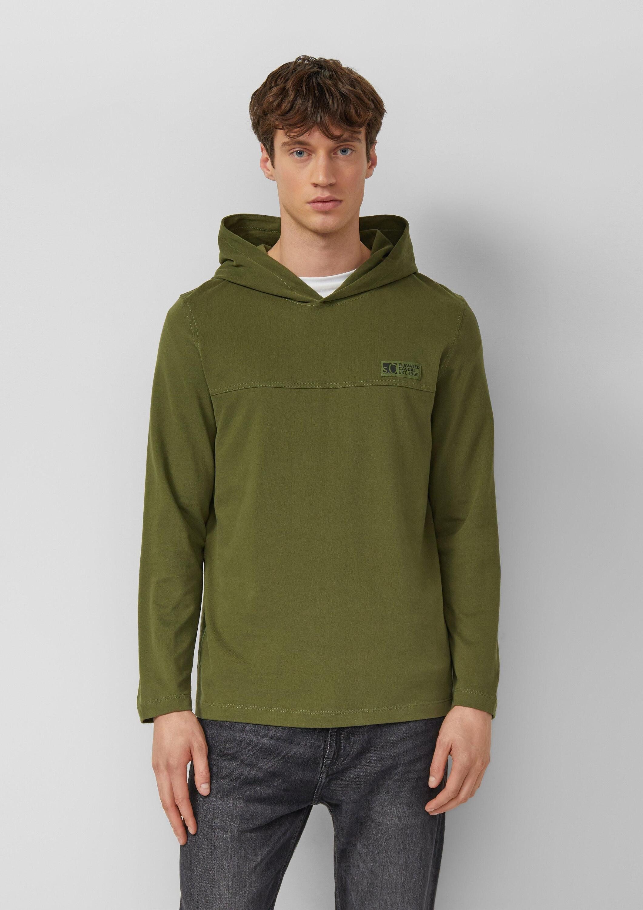 s.Oliver Langarmshirt T-Shirt Kapuzen-Longsleeve aus Heavy Jersey mit Logo-Detail