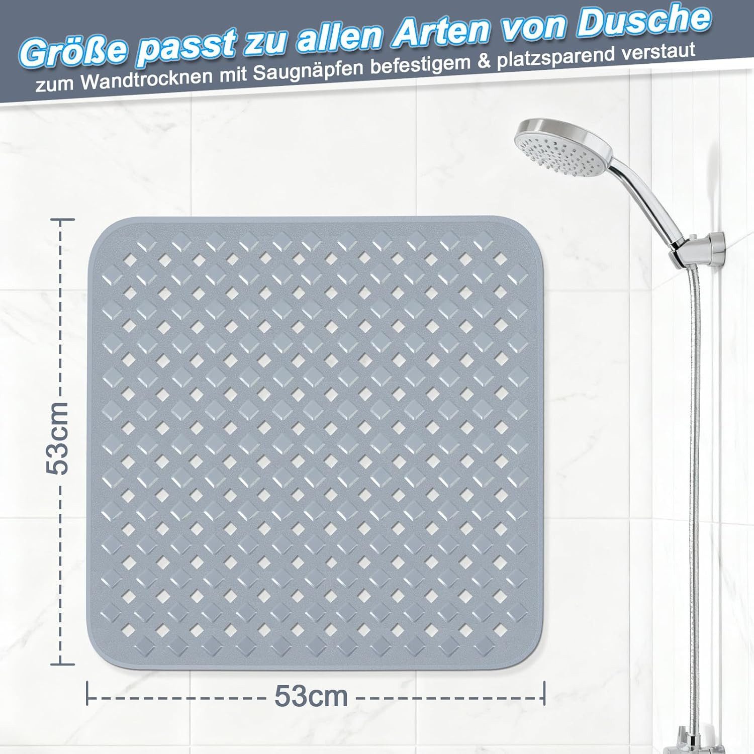 Forrlite Antirutschmatte Rutschfeste Duschmatte 53x53 cm, schimmelresistent & hautfreundlich, Duschmatte rutschfest, schimmelresistente Antirutschmatte Dusche Duscheinlage rutschfest mit Saugnäpfen 100% BPA-frei, maschinenwaschbar, für Dusche und Badewanne, 53x53cm, Hautsensitiv