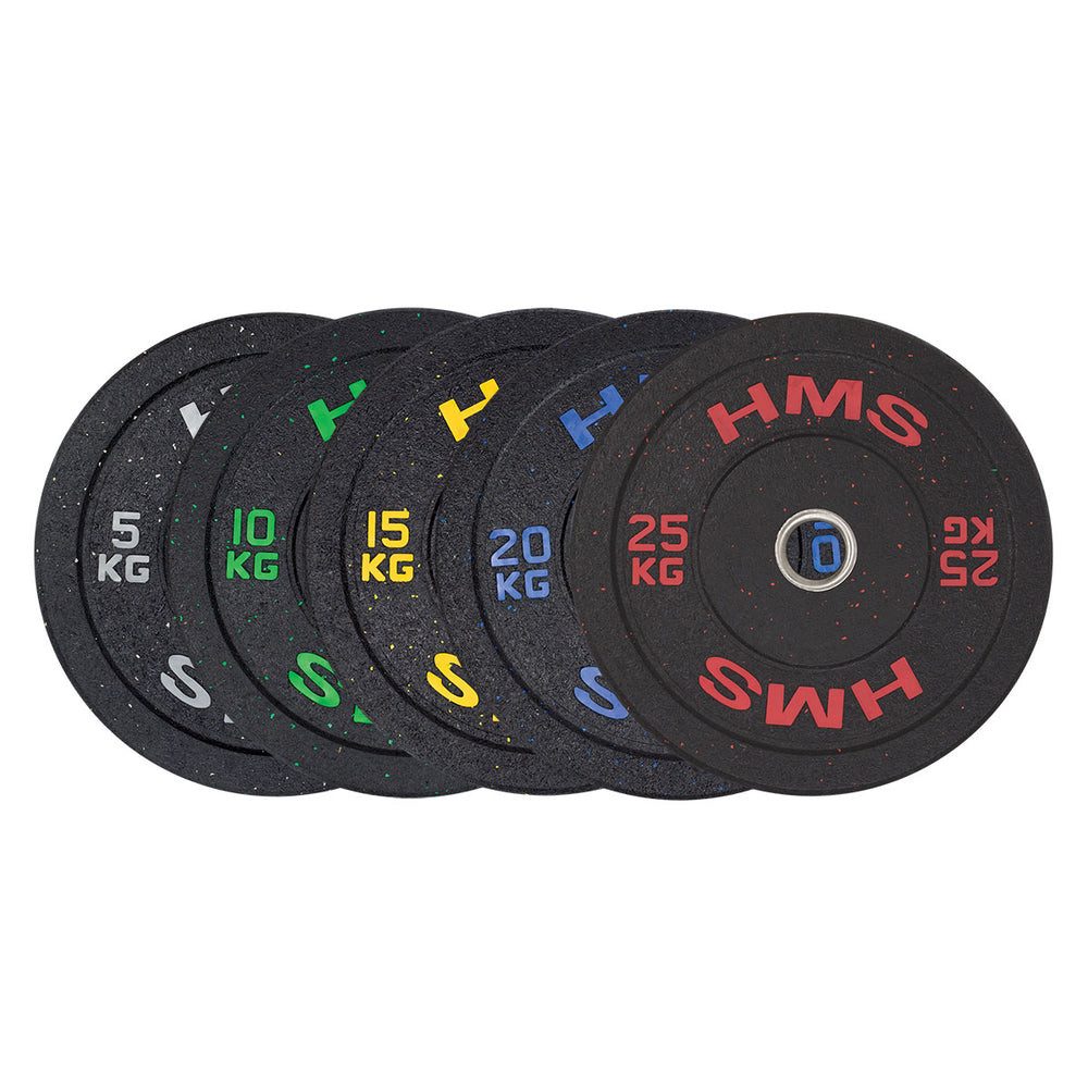 HMS Hantelscheibe Gewichtsscheibe Gummischeibe Langhantelgewicht, 25.0 kg, (Spar-Set, 1-tlg., 45 x 10 cm gummiert), gummiert, kalibriert, olympisch 51 mm, Edelstahlhülse