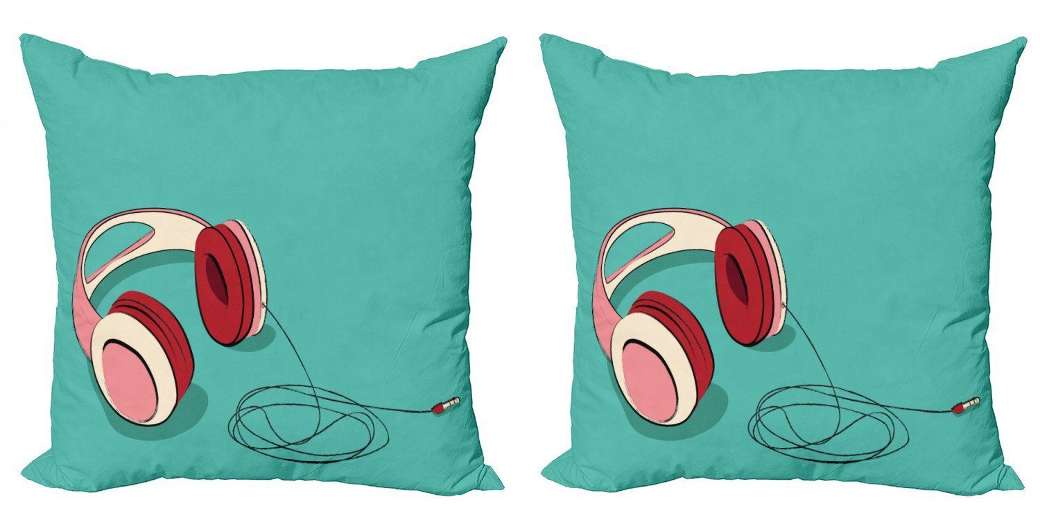 Kissenbezüge Modern Accent Doppelseitiger Digitaldruck, Abakuhaus (2 Stück), Indie Kühle rosa Retro-Kopfhörer