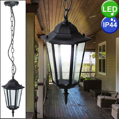 etc-shop Außen-Deckenleuchte, Leuchtmittel inklusive, Warmweiß, Pendel Laterne Garten Decken Leuchte Balkon ALU Hänge Lampe schwarz im