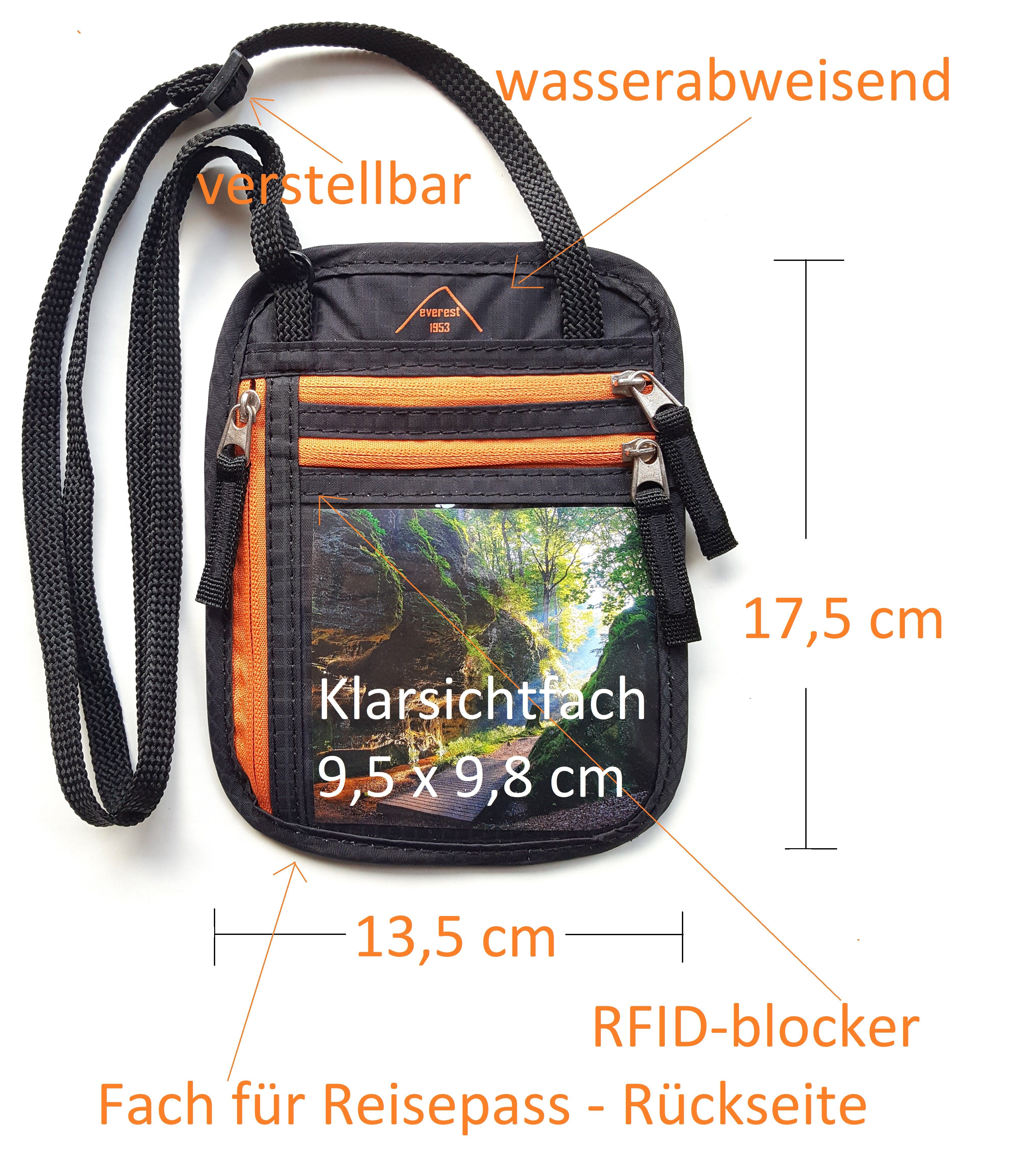 everest 1953 Brusttasche blocker schwarz-orange RFID-blocker mit RFID Pumori Paßhalter, Brustbeutel