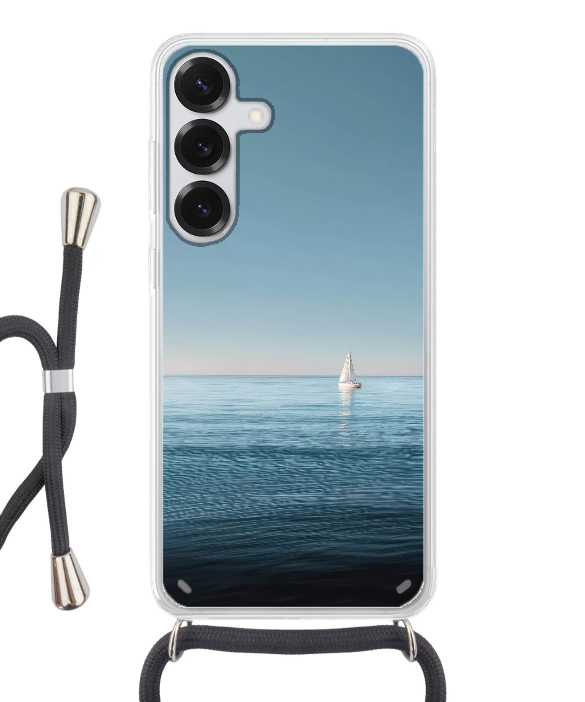 MuchoWow Handyhülle für Samsung Galaxy S25 Segelboot - Ruhige See - Strahlend blauer Himme, Tragbare Handyhüllen mit Kette zum umhängen, Handykette Handyband
