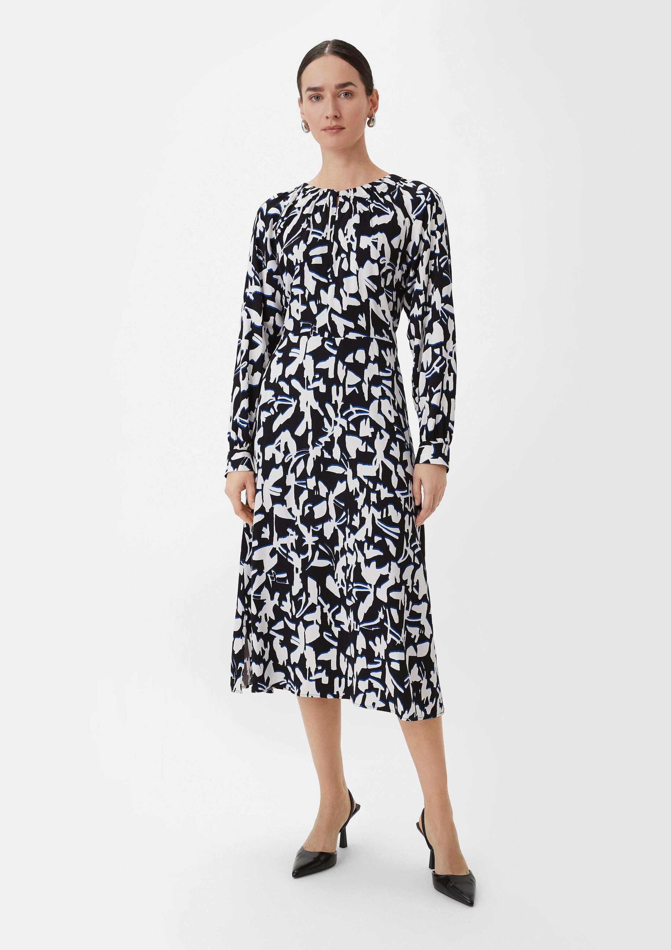 comma Midikleid Kleid Fließendes Maxikleid mit All-over-Print