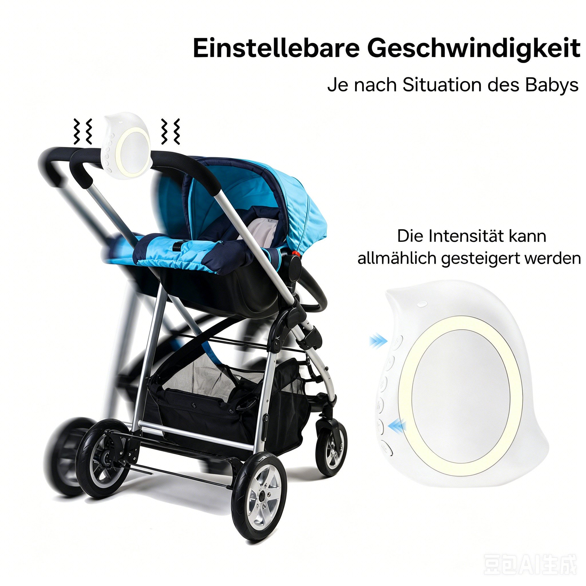 marmortrend Sehnsucht nach Einzigartigkeit Kinderwagenaufsatz Kinderwagenschaukler mit Weißem Rauschen und Musikbox, Kompatibel mit Rockit Kinderwagenschaukler, 1800mAh Akku