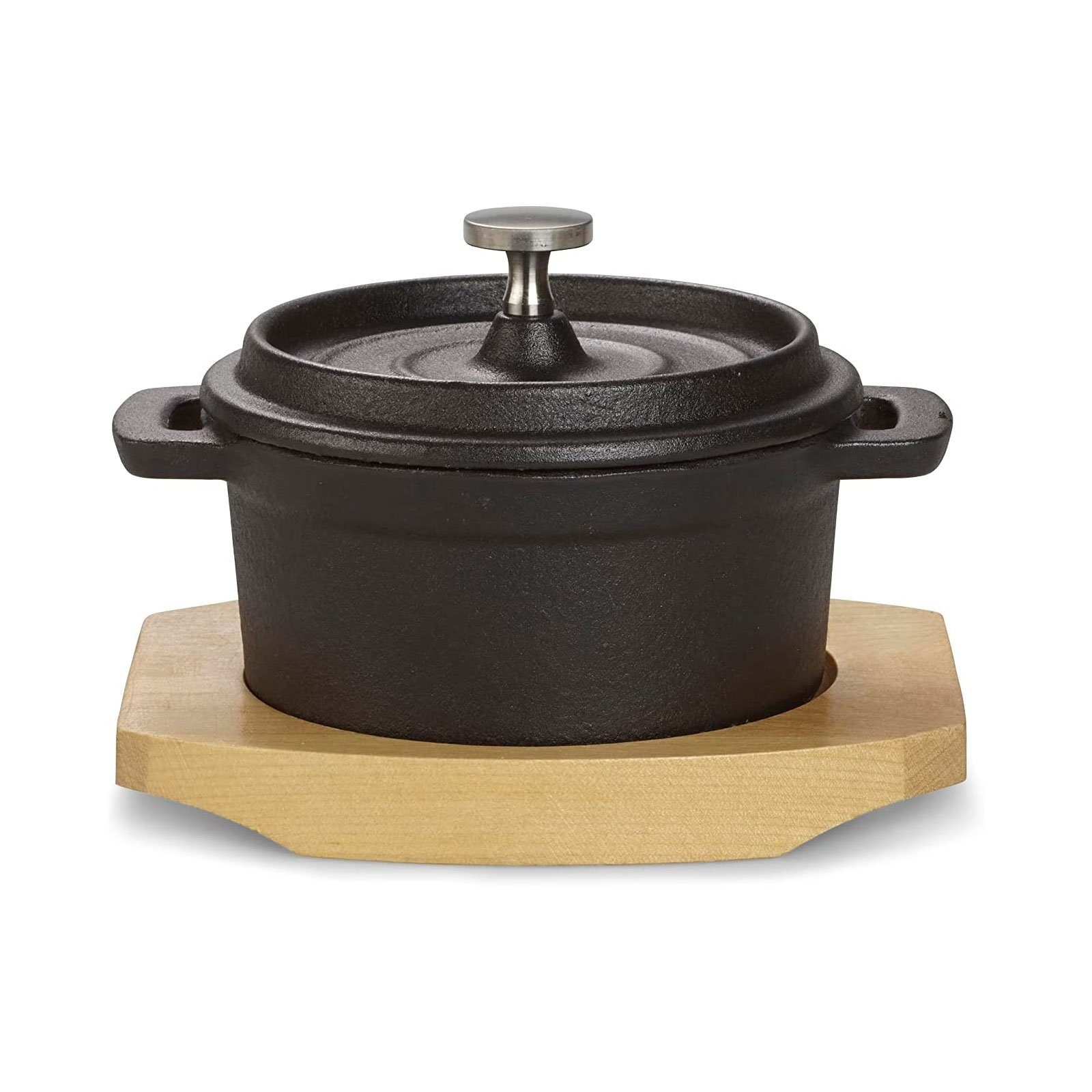 ECHTWERK Kochtopf Mini Cocotte, Gusseisen (2-tlg., Mini-Kochtopf inklusive Servierbrett), Kleiner Кастрюли жаровни, Bereits eingebrannt