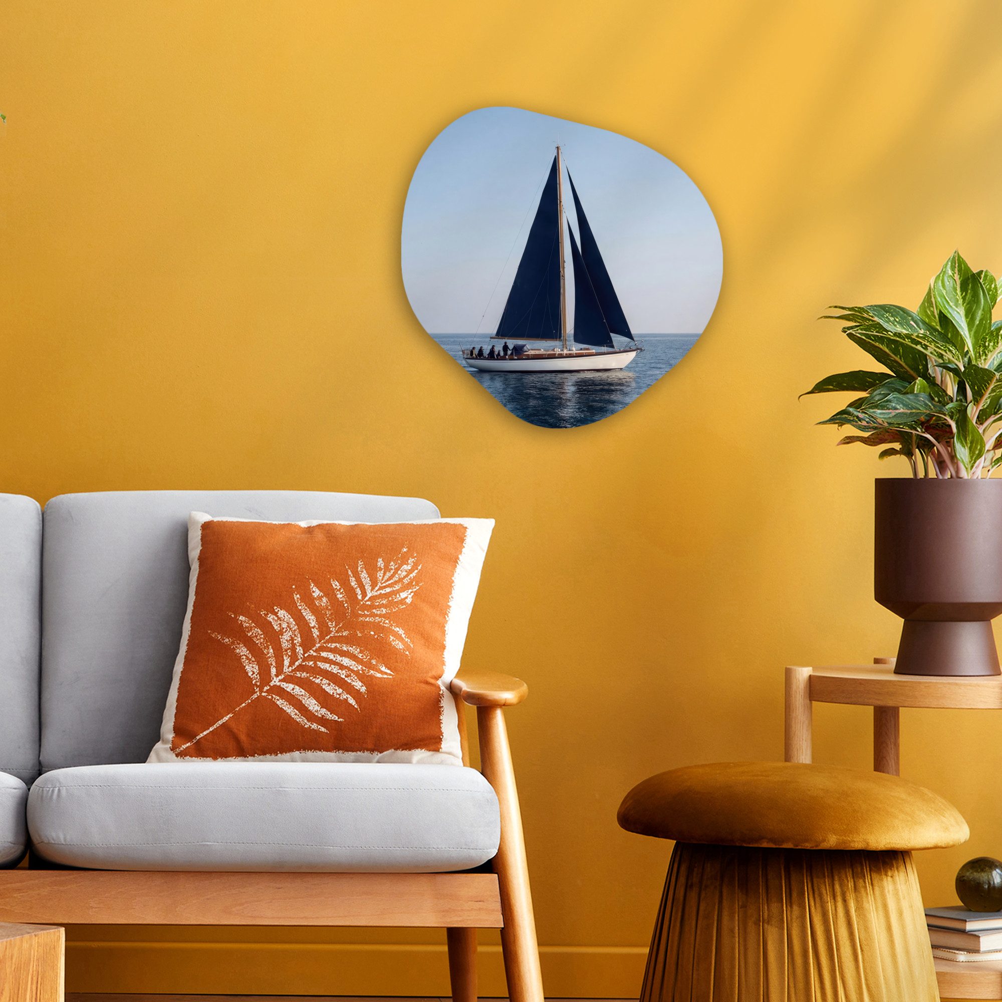 MuchoWow Gemälde Segelboot - Meer - Blau, Fotodruck (1 St), Wandbild Abstrakt, Wohnzimmer Schlafzimmer Wanddekoration, 40x40 cm