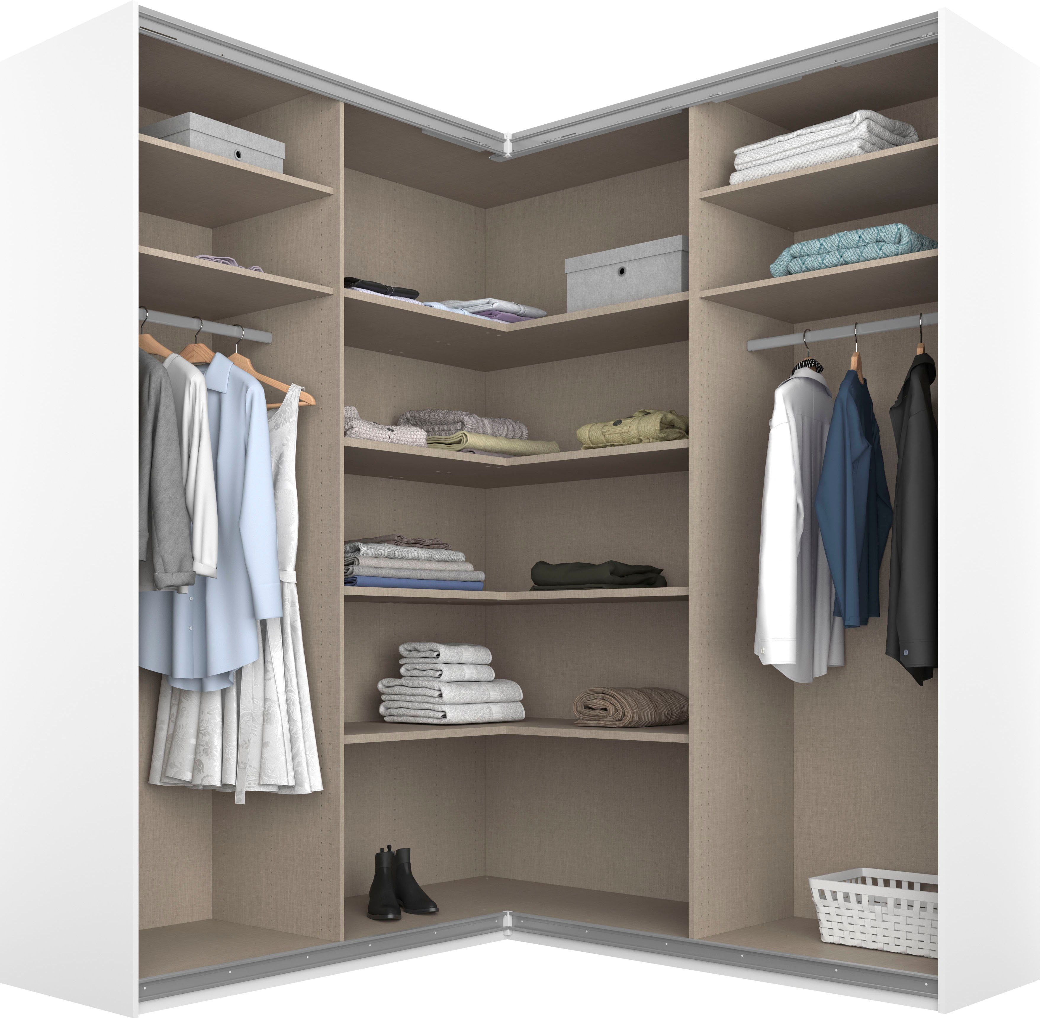 rauch Schwebetürenschrank Kleiderschrank Garderobe Eckkleiderschrank QUADRA mit edler Glasfront (in den Höhen 210/229 cm, inkl. Soft-Close-Funktion) großer Eckschrank mit viel Stauraum, Maß 181x187 cm MADE IN GERMANY