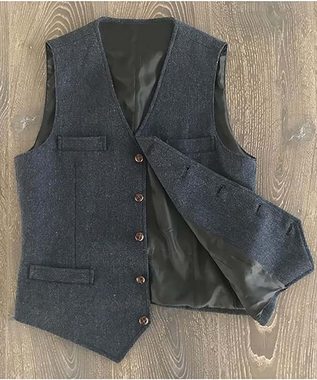 RUZU UG Jackenblazer Herren-Anzugweste mit V-Ausschnitt und Fischgrätenmuster
