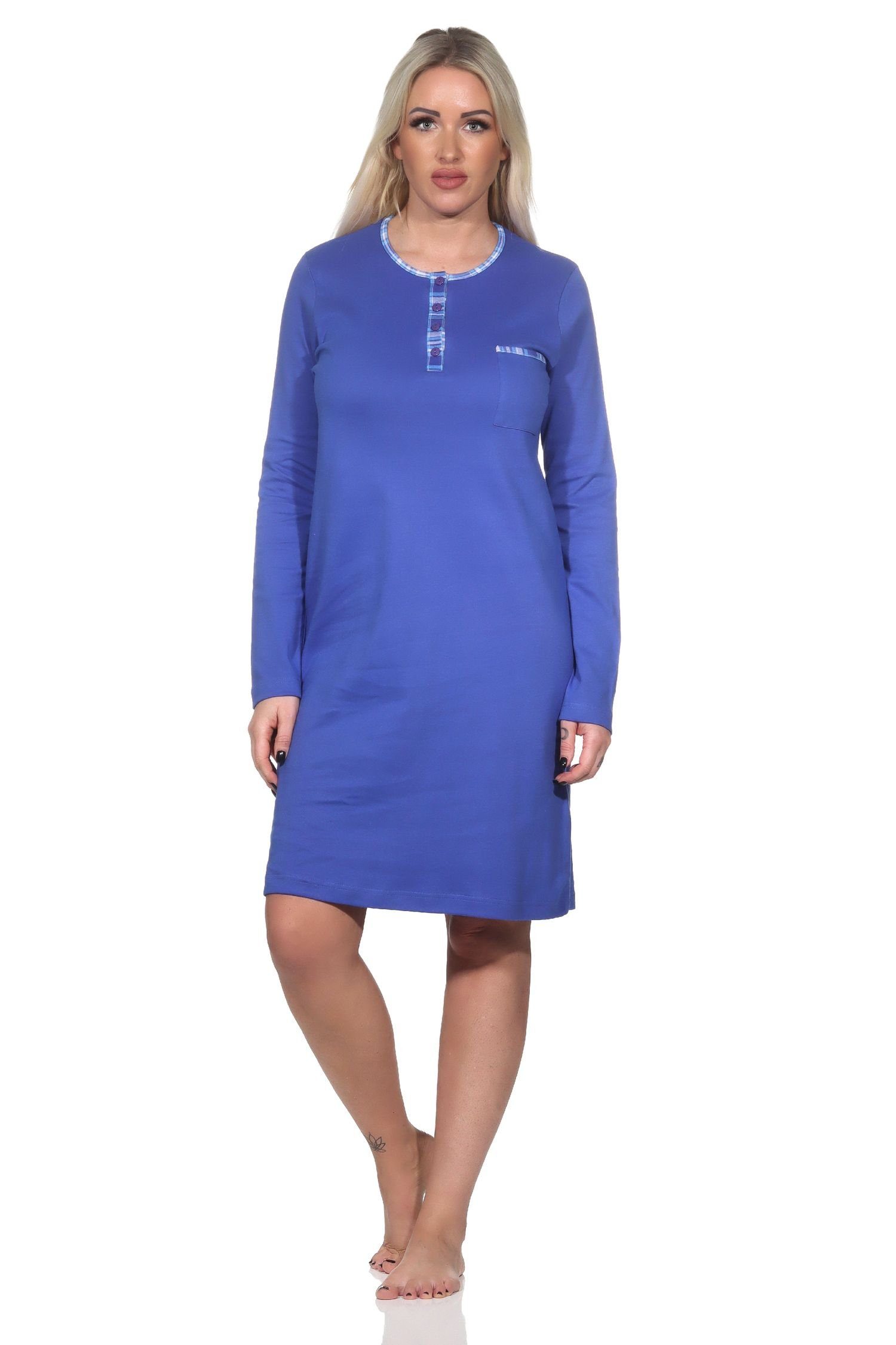 Interlock Damen Normann blau in Nachthemd Normann Nachthemd Qualität langarm Kuschel