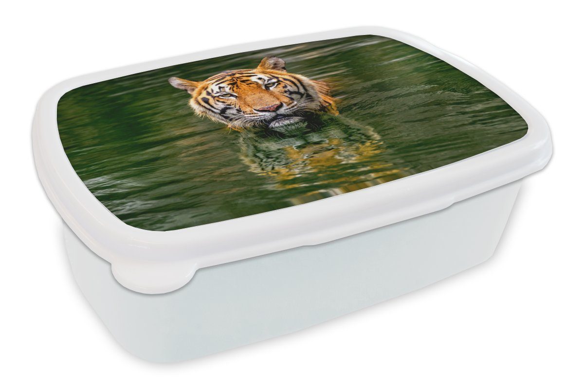 Jungs MuchoWow Lunchbox Erwachsene, Mädchen Wasser Spiegelung, Brotdose, (2-tlg), und weiß und Kinder Tiger - Brotbox - für Kunststoff, für