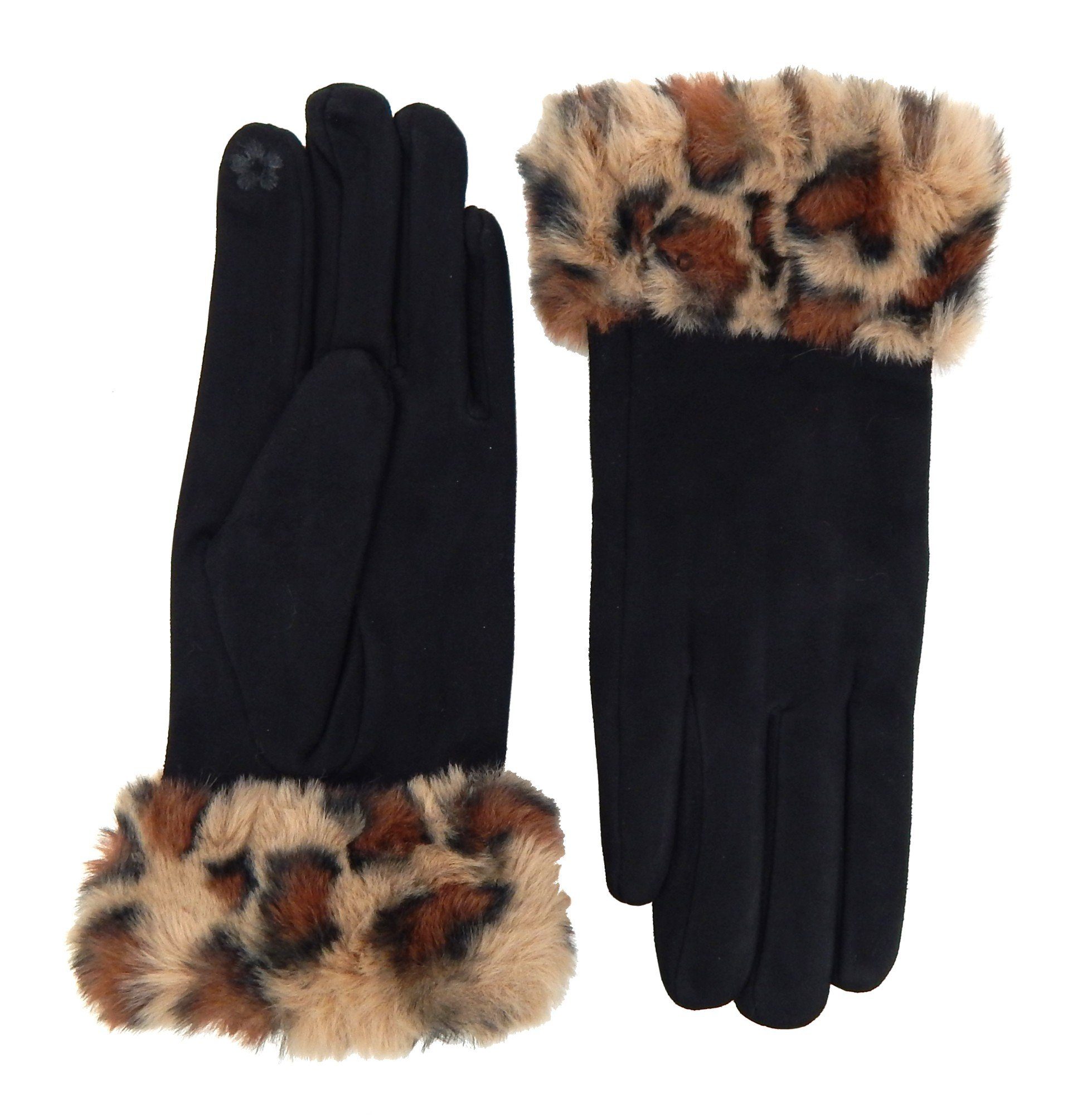 Ella Stoff weicher Touchscreenfähig Jonte Leopard Handschuhe Abendhandschuhe schwarz