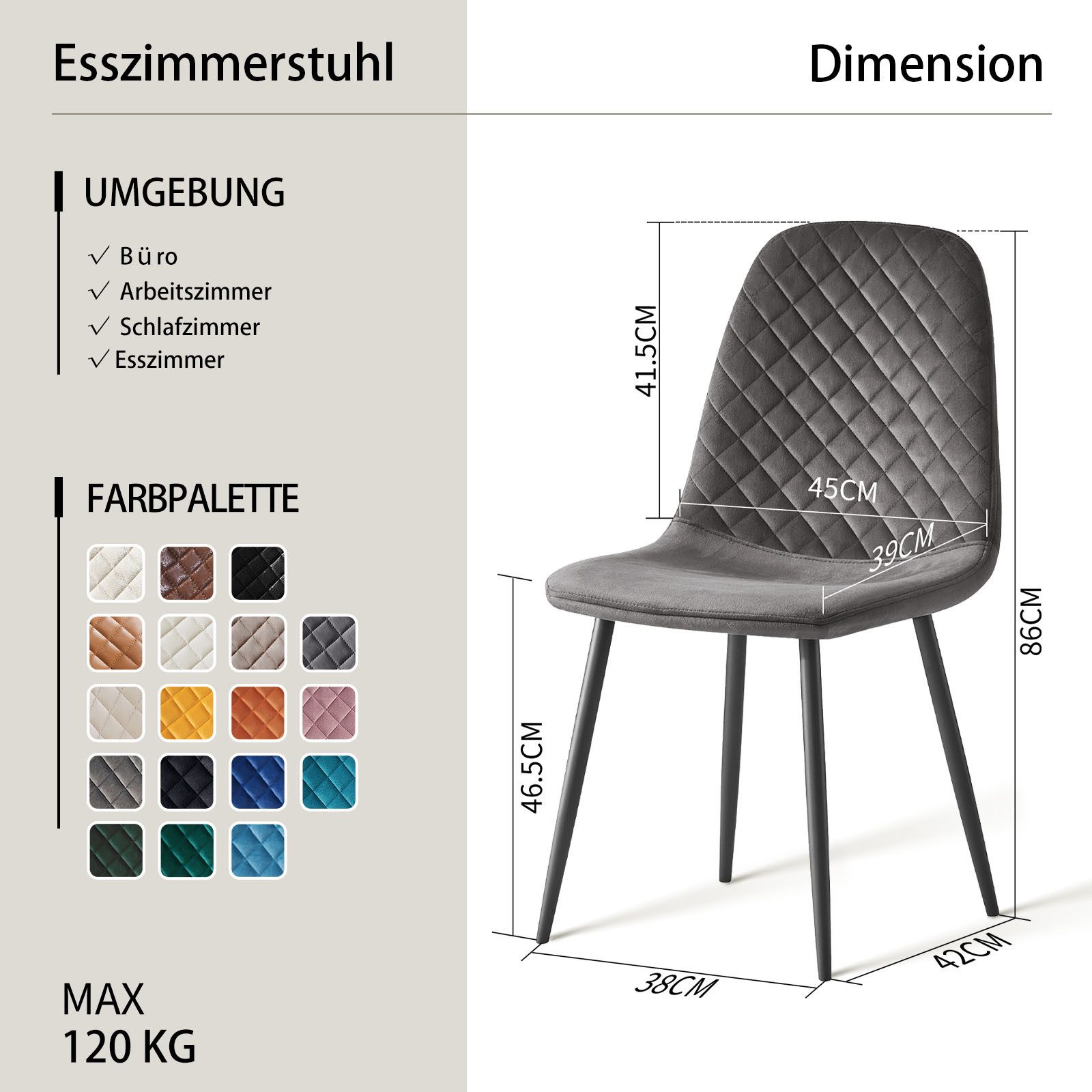 JYMTOM Esszimmerstuhl mit Rückenlehne, aus Samt/künstlichem günstig online kaufen