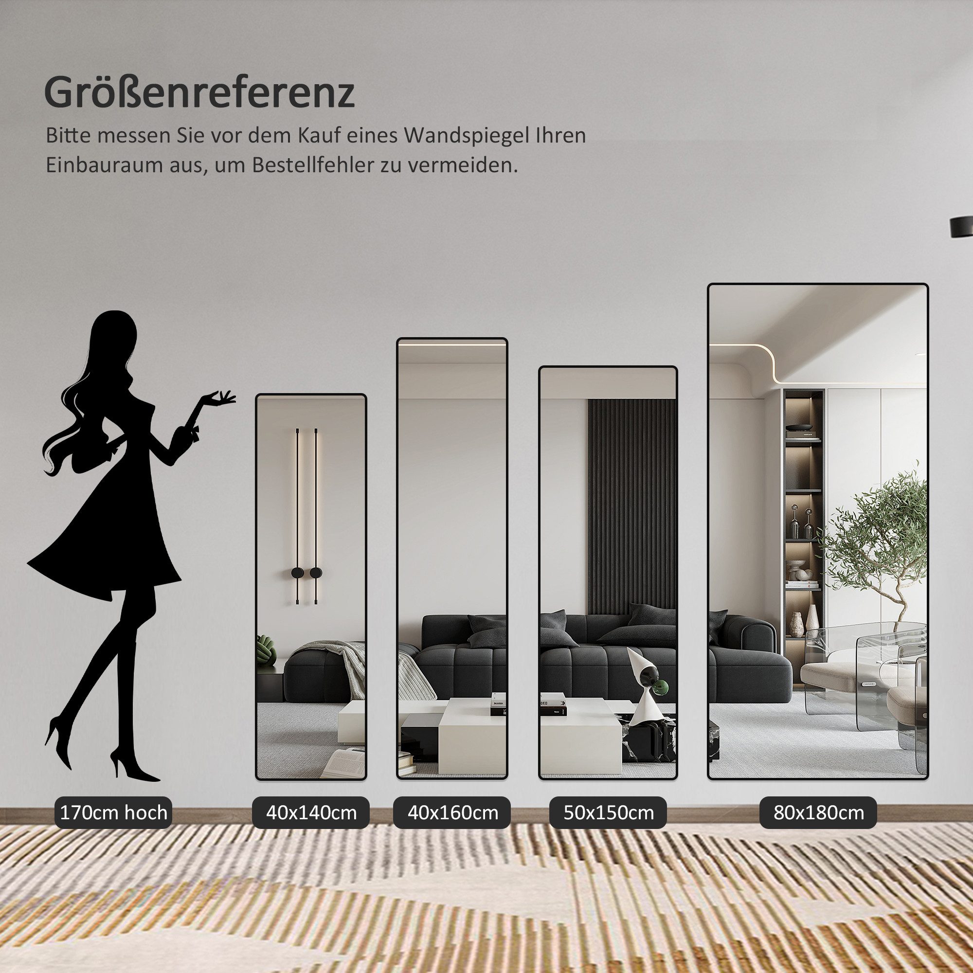 Boromal Spiegel groß Schwarz 150x50 160x40 140x40 Rechteckig Metall Schwarz günstig online kaufen
