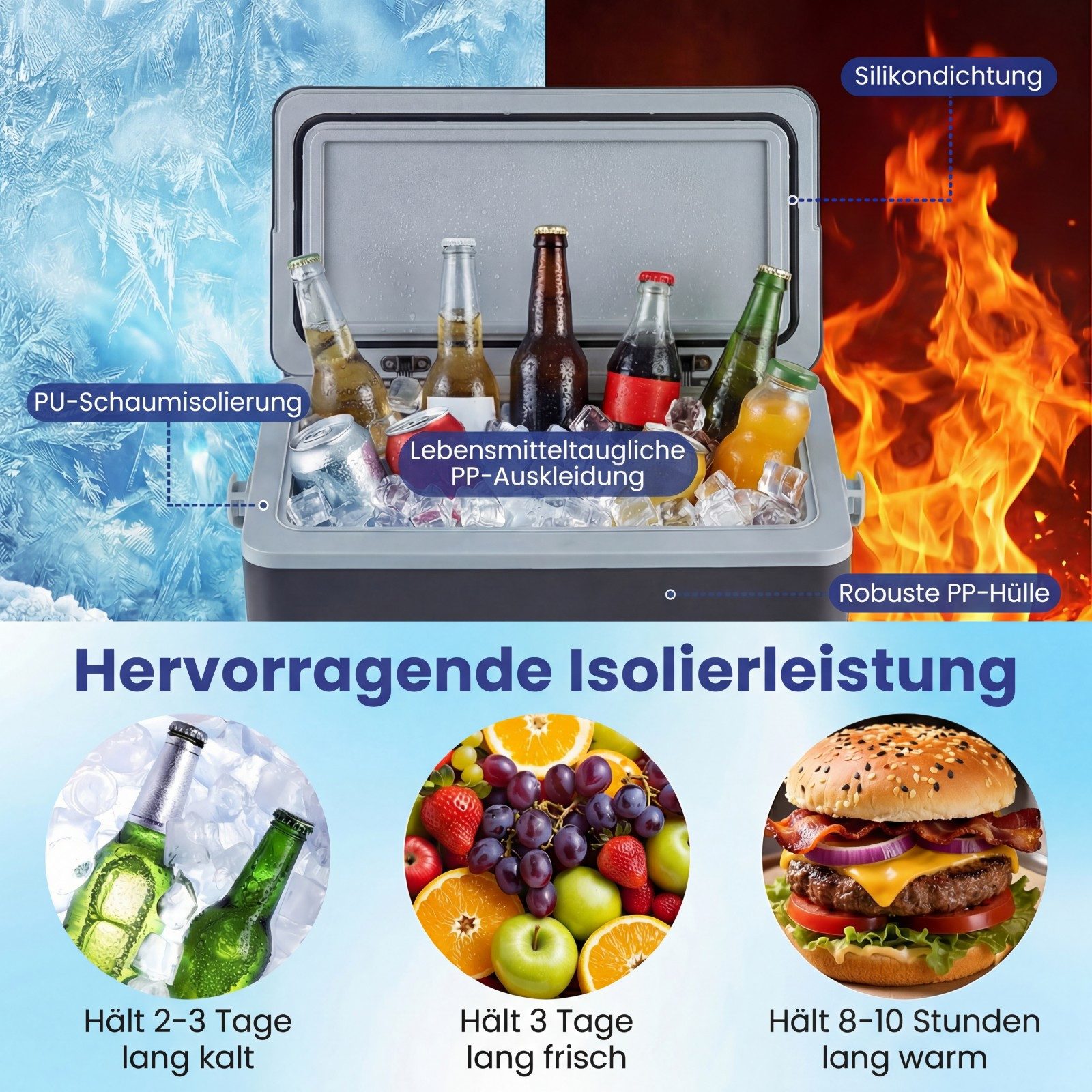 COSTWAY Thermobehälter, (1-tlg), 12 L Kühlbox, Isolierbox bis zu 2-3 Tage Kühlung, für Camping