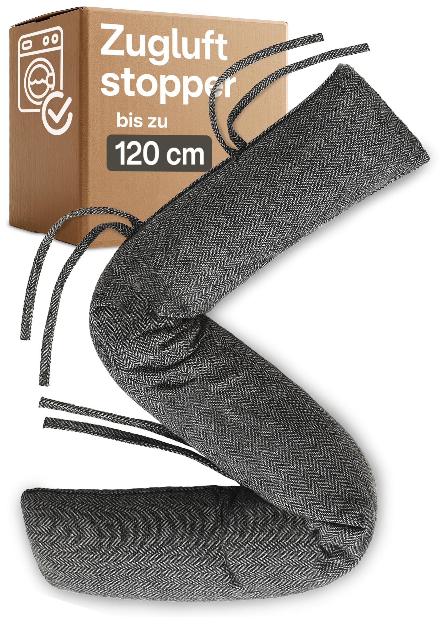 Praknu Zugluftstopper für Fenster bis 120cm - Waschbar - Energiesparend - Extra Lang, Zugluftstopper 120 cm, 1-tlg., Zugluftstopper für Fenster bis 120 cm, waschbar, energiesparend, Effektiver Kältestopp vor Zugluft unter der Tür - Wärmedämmung