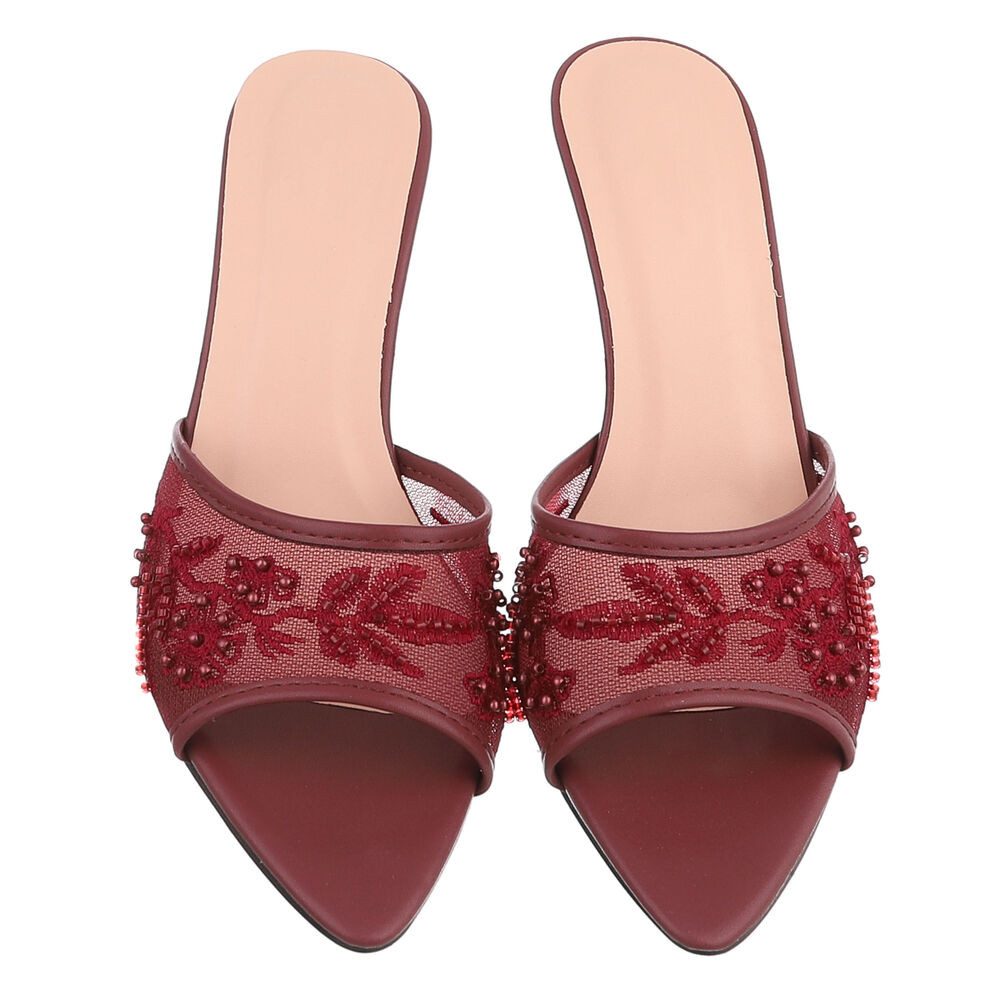 Ital-Design Damen High Heel Mule mit Stickerei & Perlen Pantolette (92214430) Pfennig-/Stilettoabsatz Sandalen & Sandaletten in Bordeaux – Bild 4 von 5