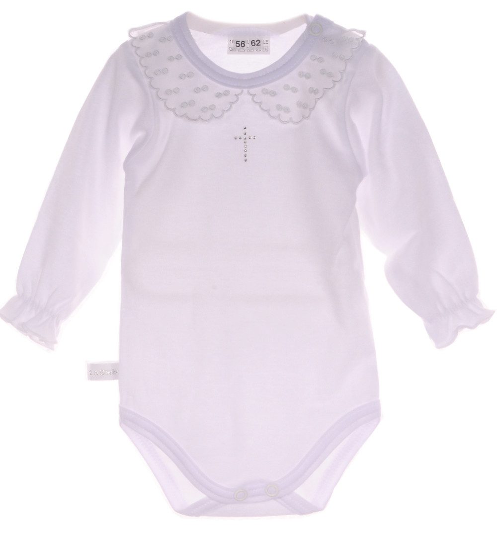 La Bortini Langarmbody Baby Body in Weiß aus reiner Baumwolle, 44 50 56 62 68 74 80 86 92 98