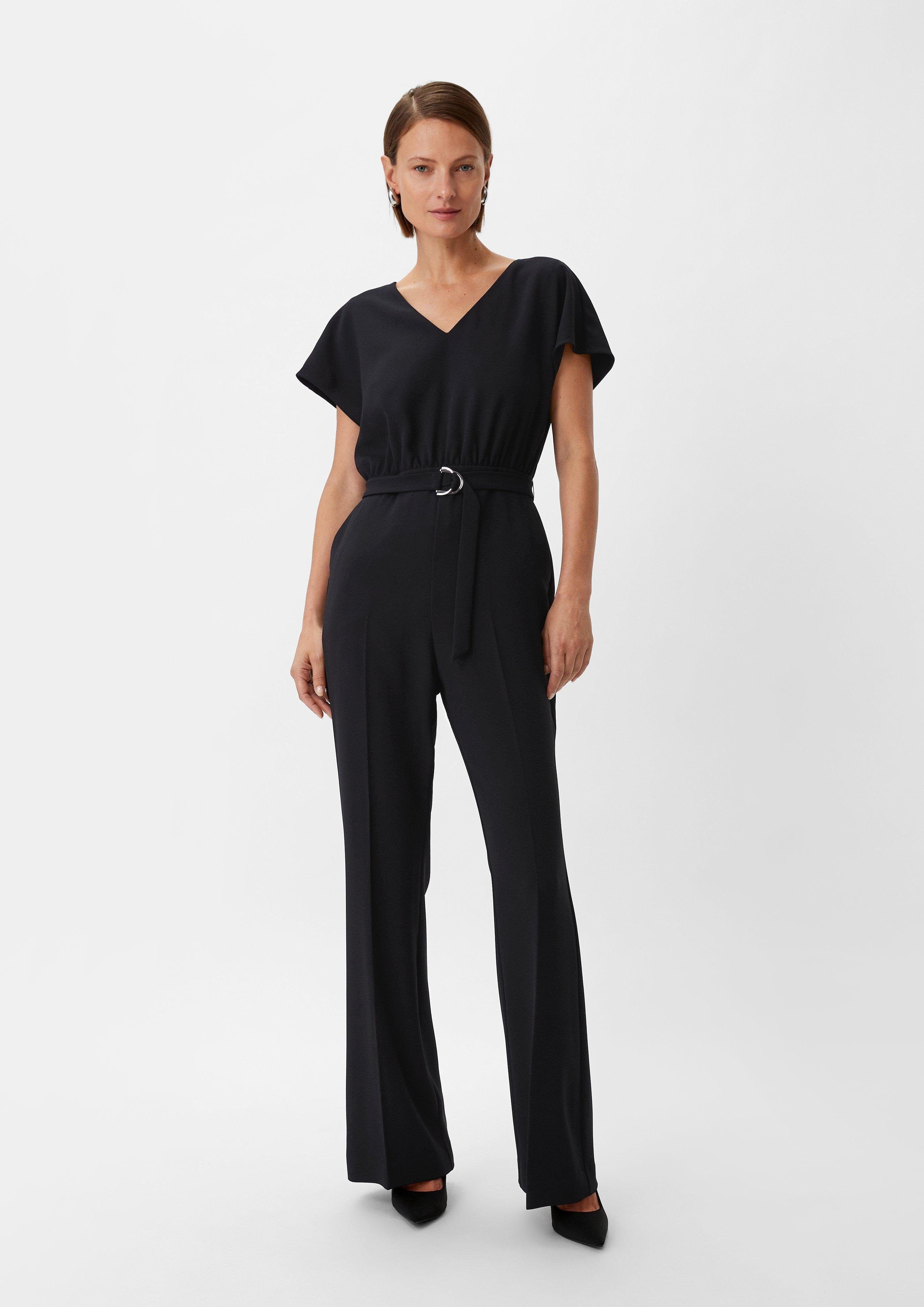 Comma Overall Crêpe-Overall mit Flared Leg Raffung