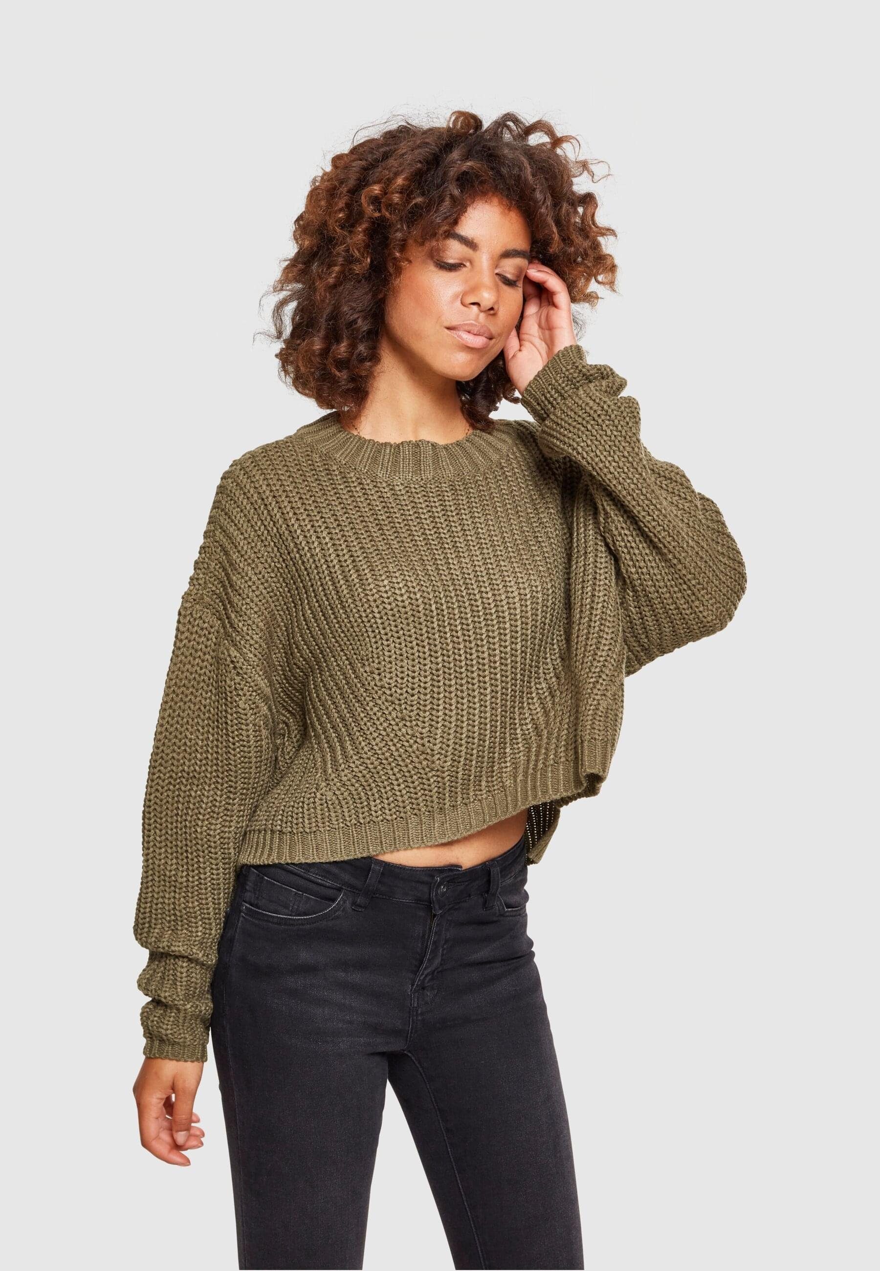 URBAN CLASSICS Kapuzenpullover Damen (1-tlg) Oversize olive Wide Ladies Sweater